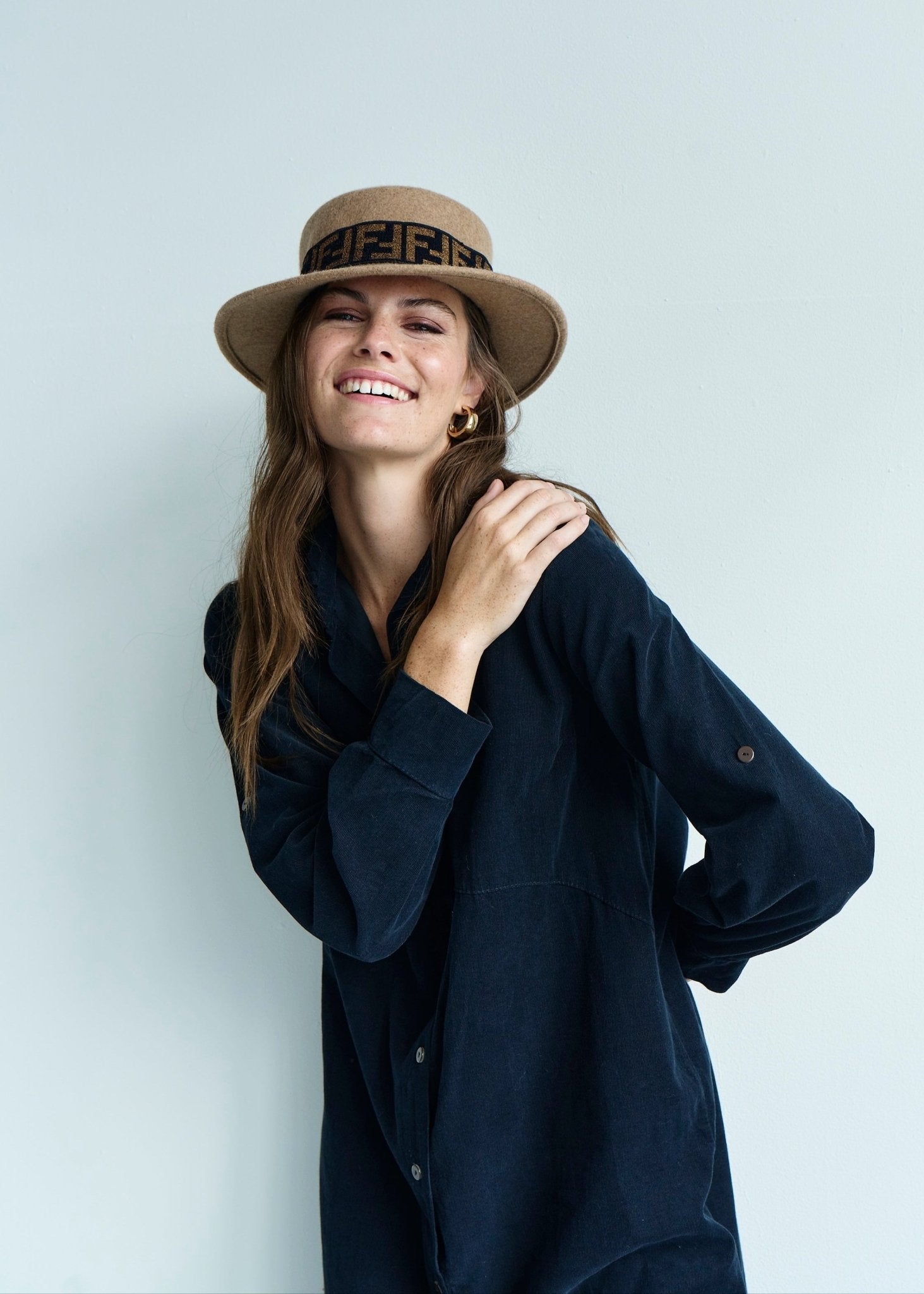 View our Roma Italian Velour Button up Dress in Blue Marine - by Tribute Store