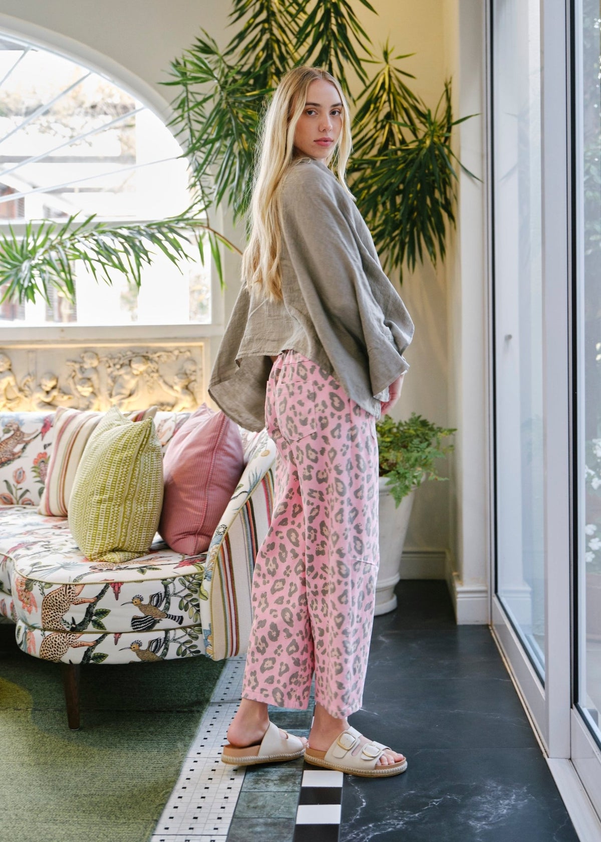 View our Romy Italian Barrel Jeans in Pink Leopard Print - by Tribute Store