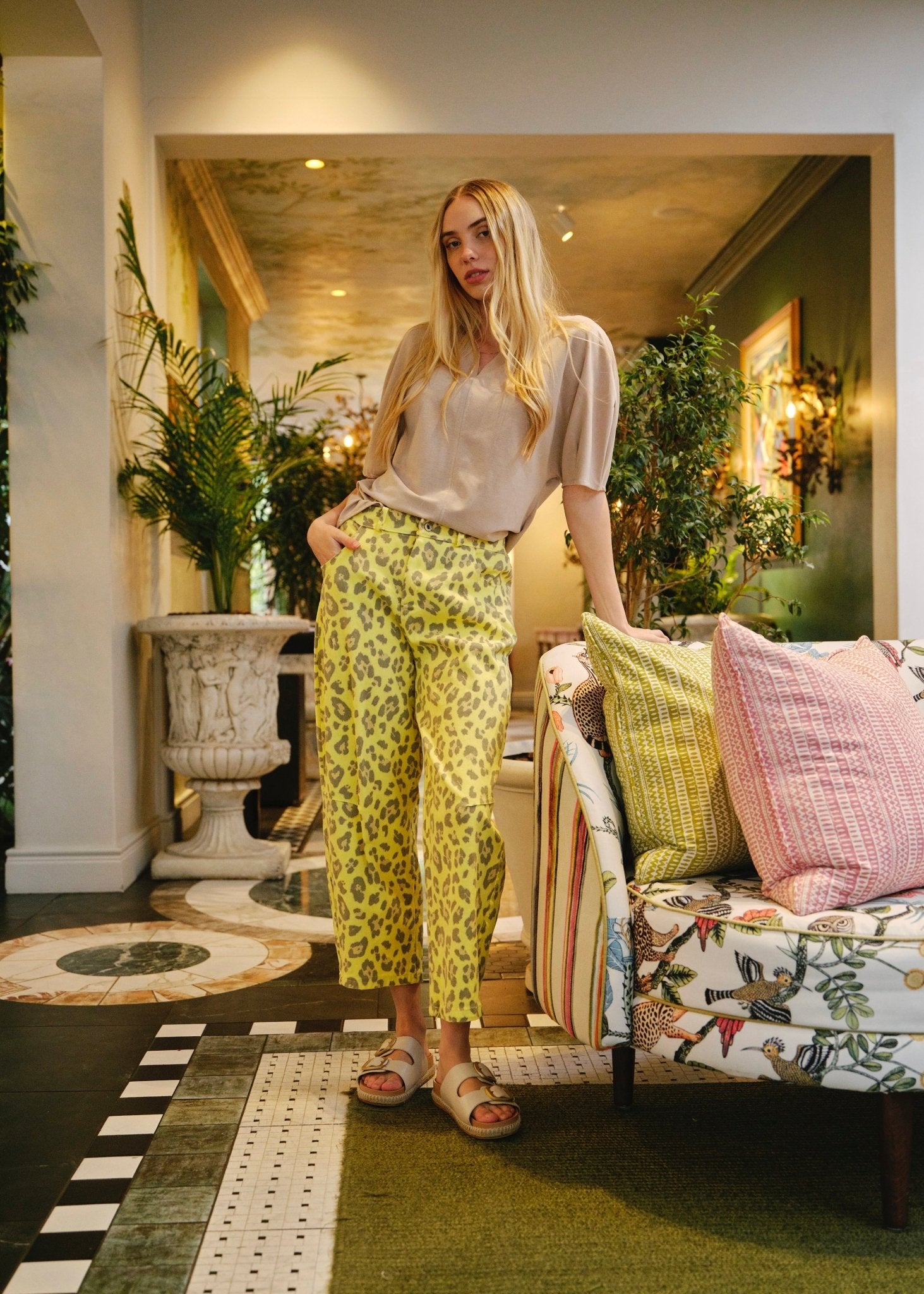 View our Romy Italian Barrel Jeans in Yellow Leopard Print - by Tribute Store