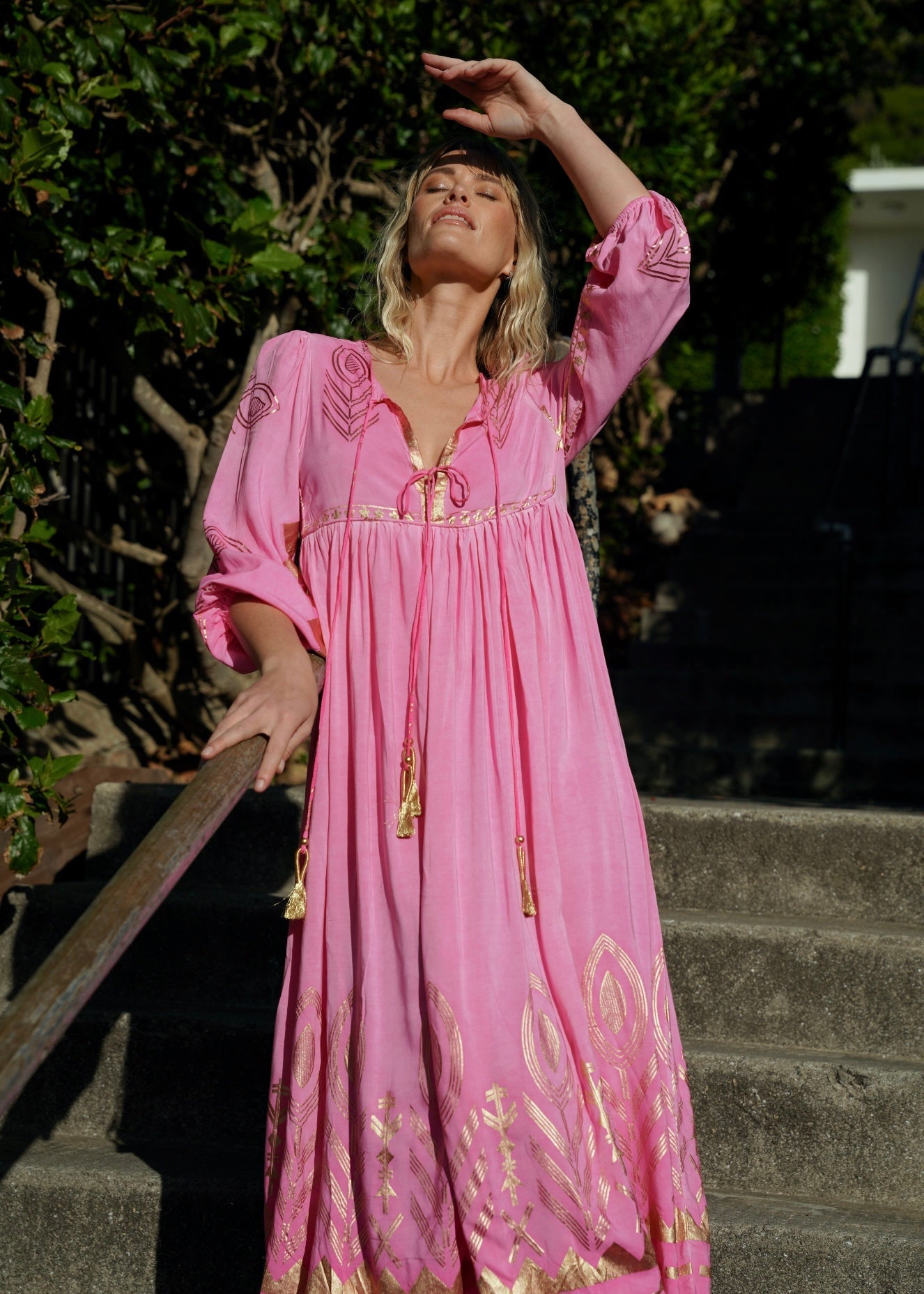 View our Rosalia Midi dress Hot Pink With Gold Foil - by Tribute Store