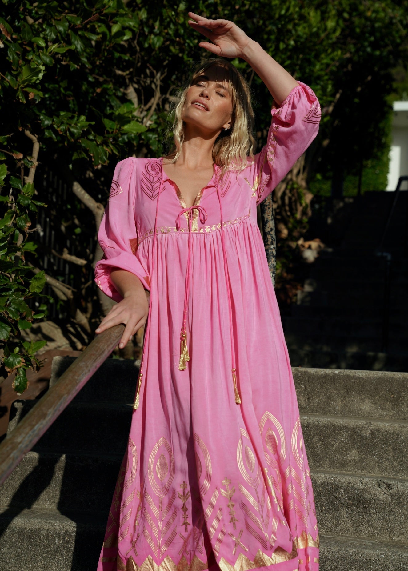 View our Rosalia Midi dress Hot Pink With Gold Foil - by Tribute Store