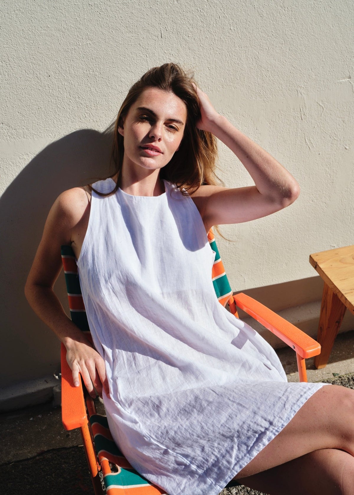 View our Saint Tropez Italian Linen Short Sleeveless Dress In White - by Tribute Store