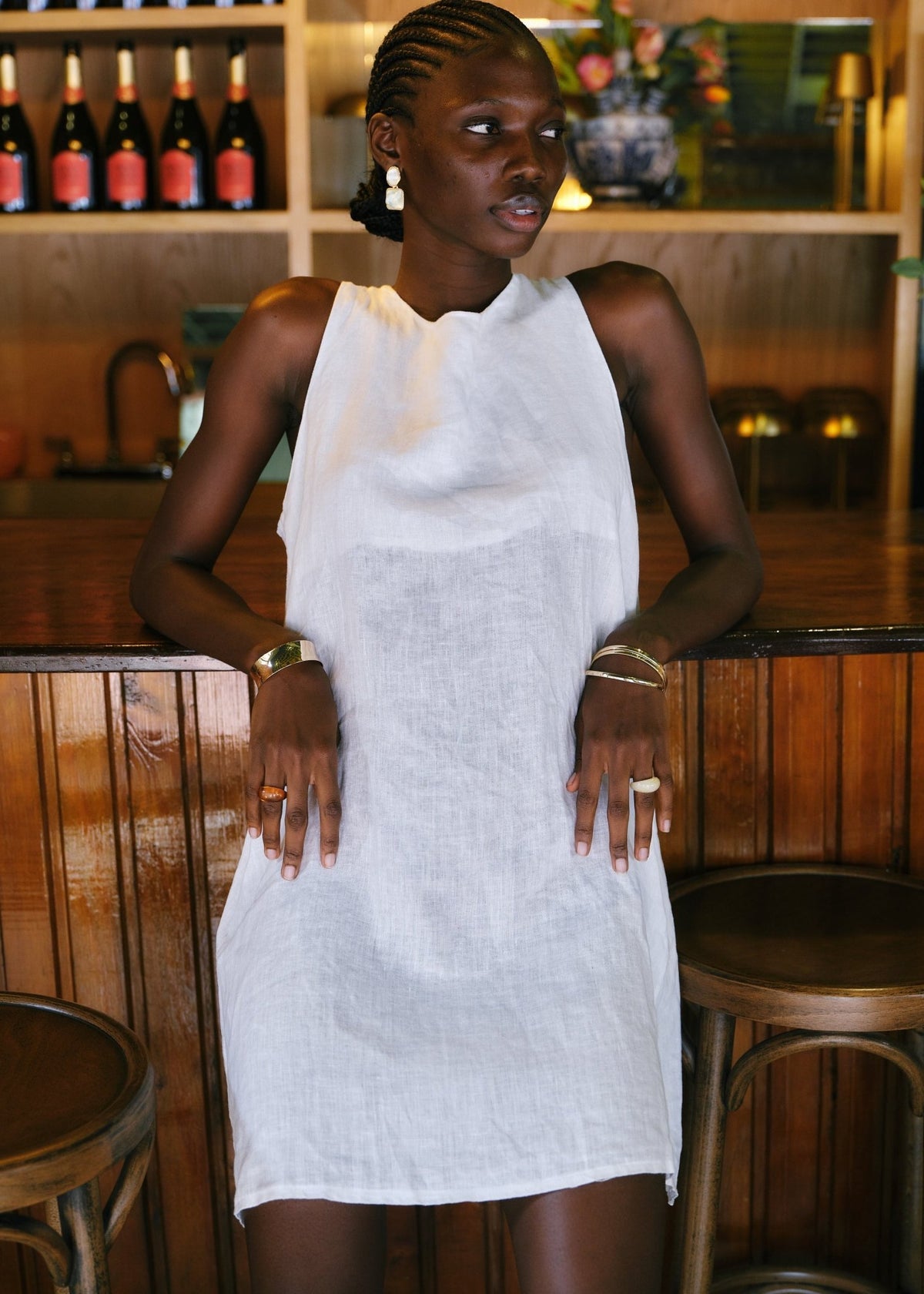 View our Saint Tropez Italian Linen Short Sleeveless Dress In White - by Tribute Store