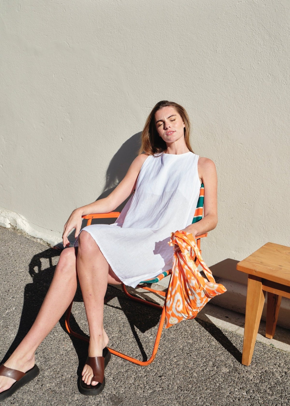 View our Saint Tropez Italian Linen Short Sleeveless Dress In White - by Tribute Store