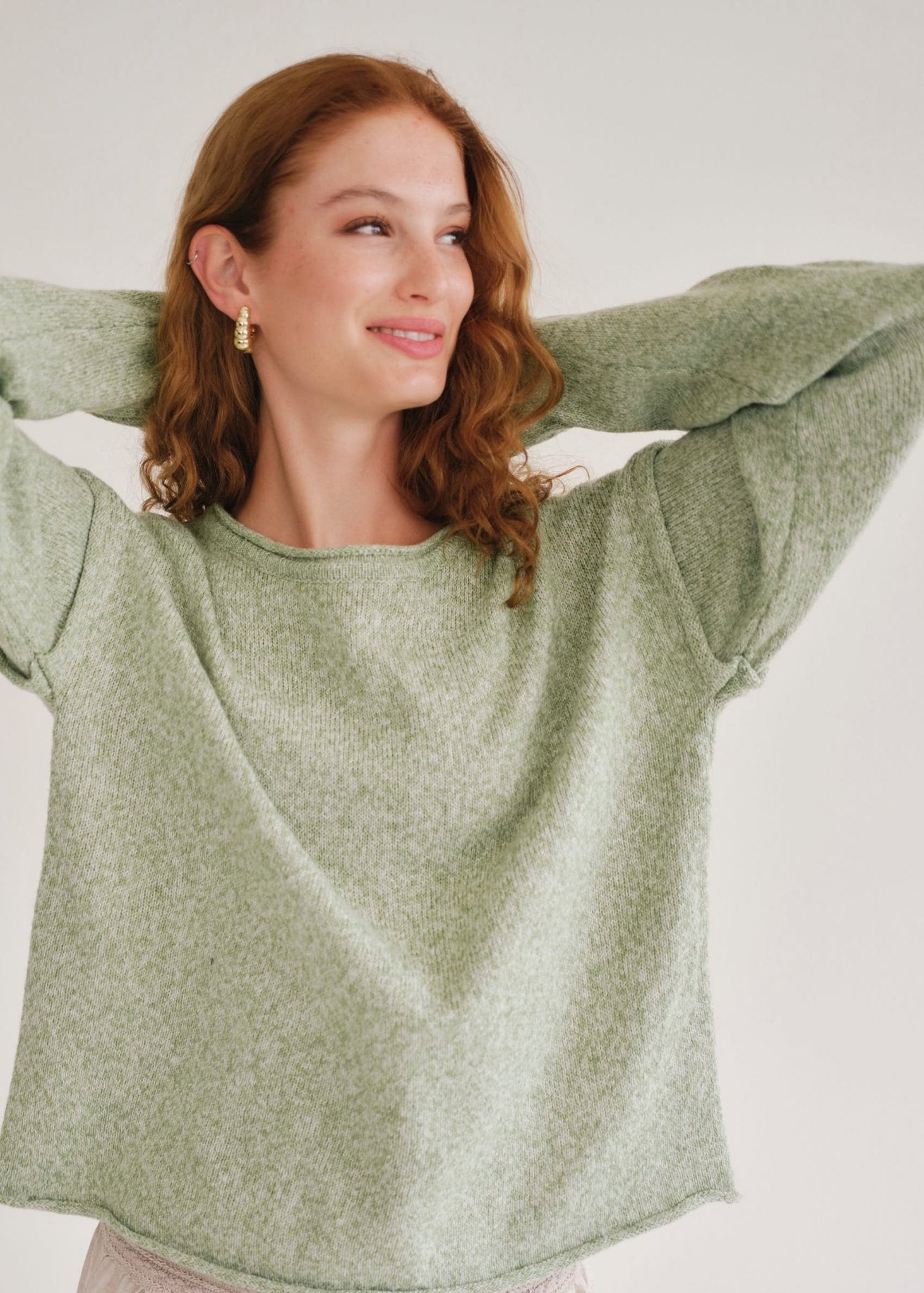 View our Salerno Boxy Lightweight Knit In Green - by Tribute Store