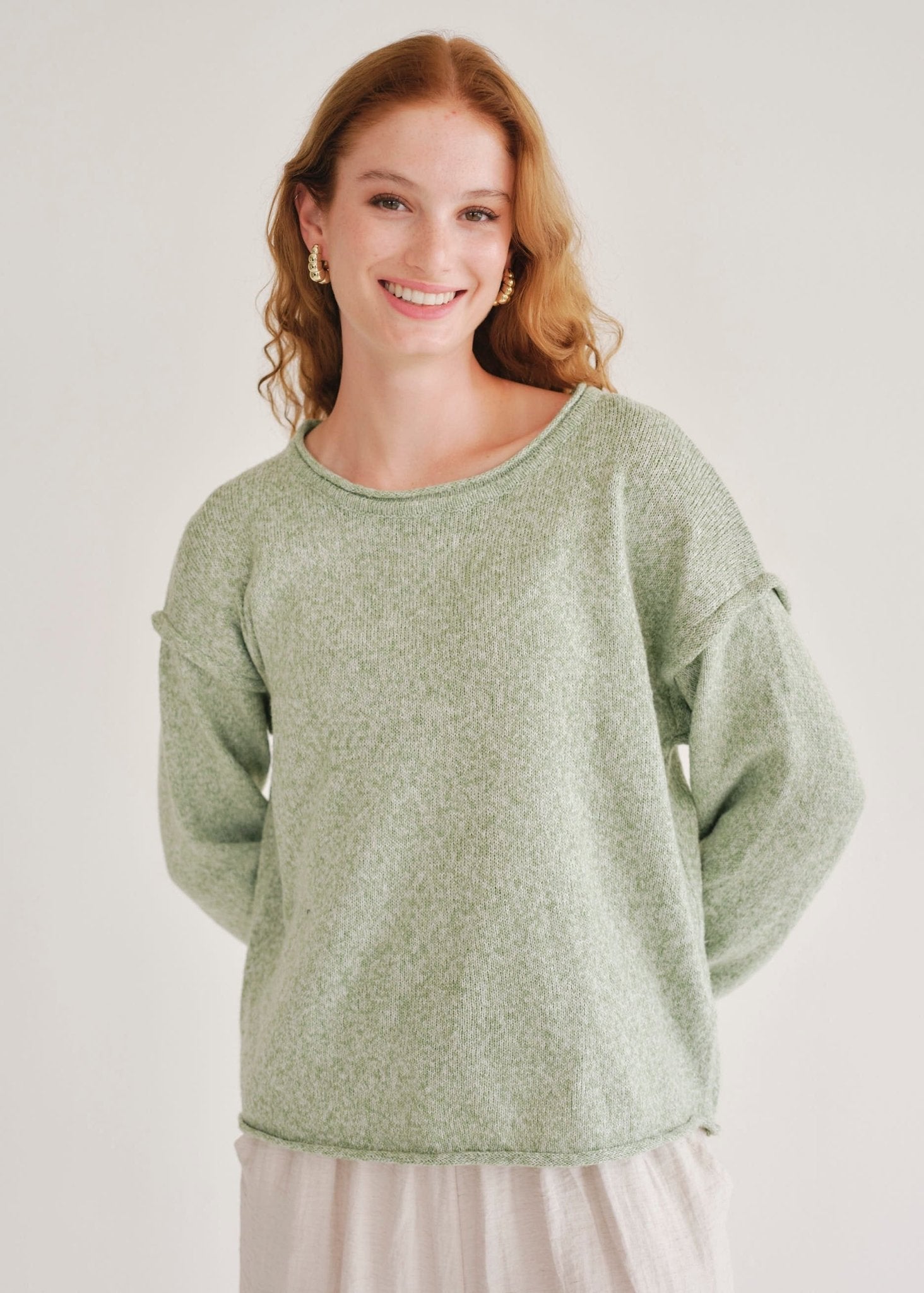 View our Salerno Boxy Lightweight Knit In Green - by Tribute Store