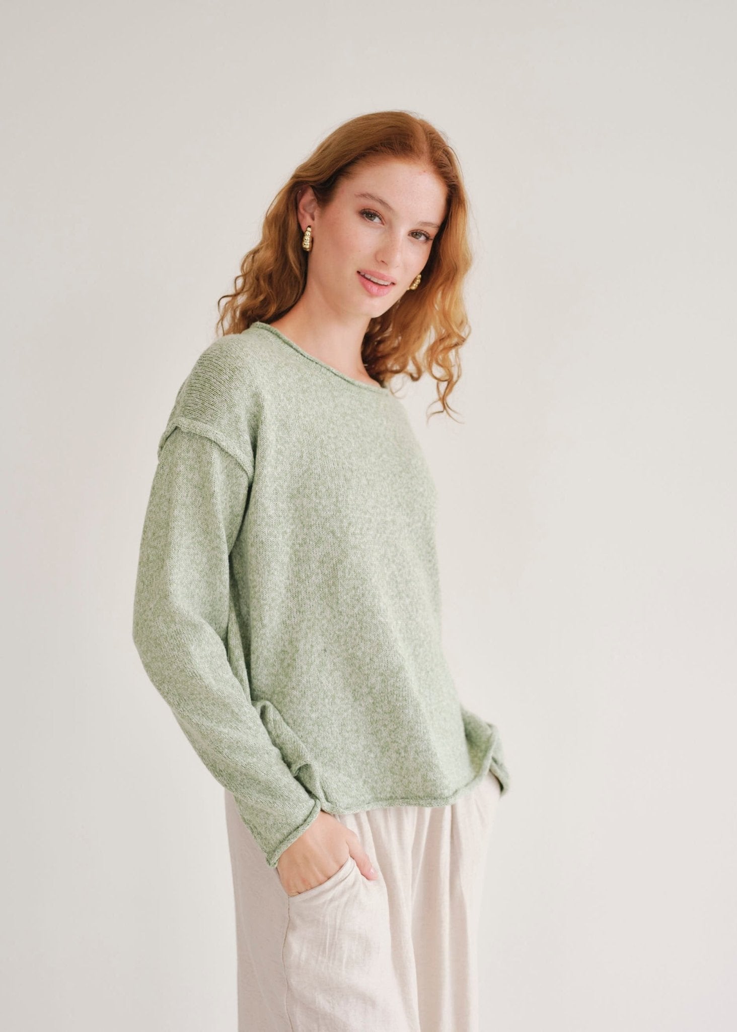 View our Salerno Boxy Lightweight Knit In Green - by Tribute Store