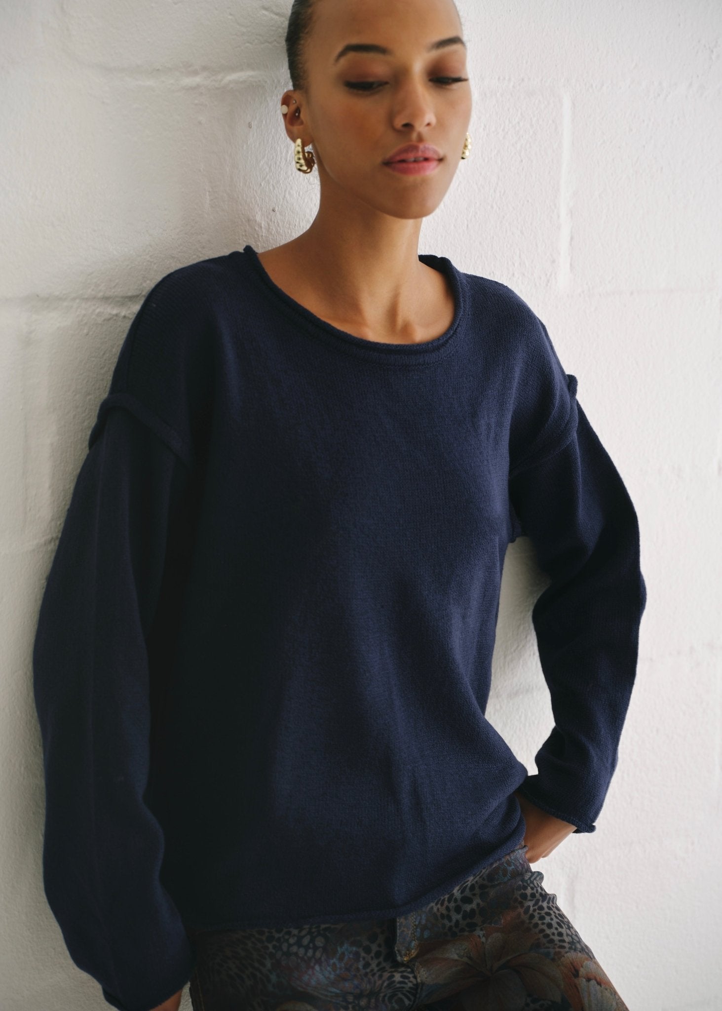 View our Salerno Boxy Lightweight Knit In Navy - by Tribute Store