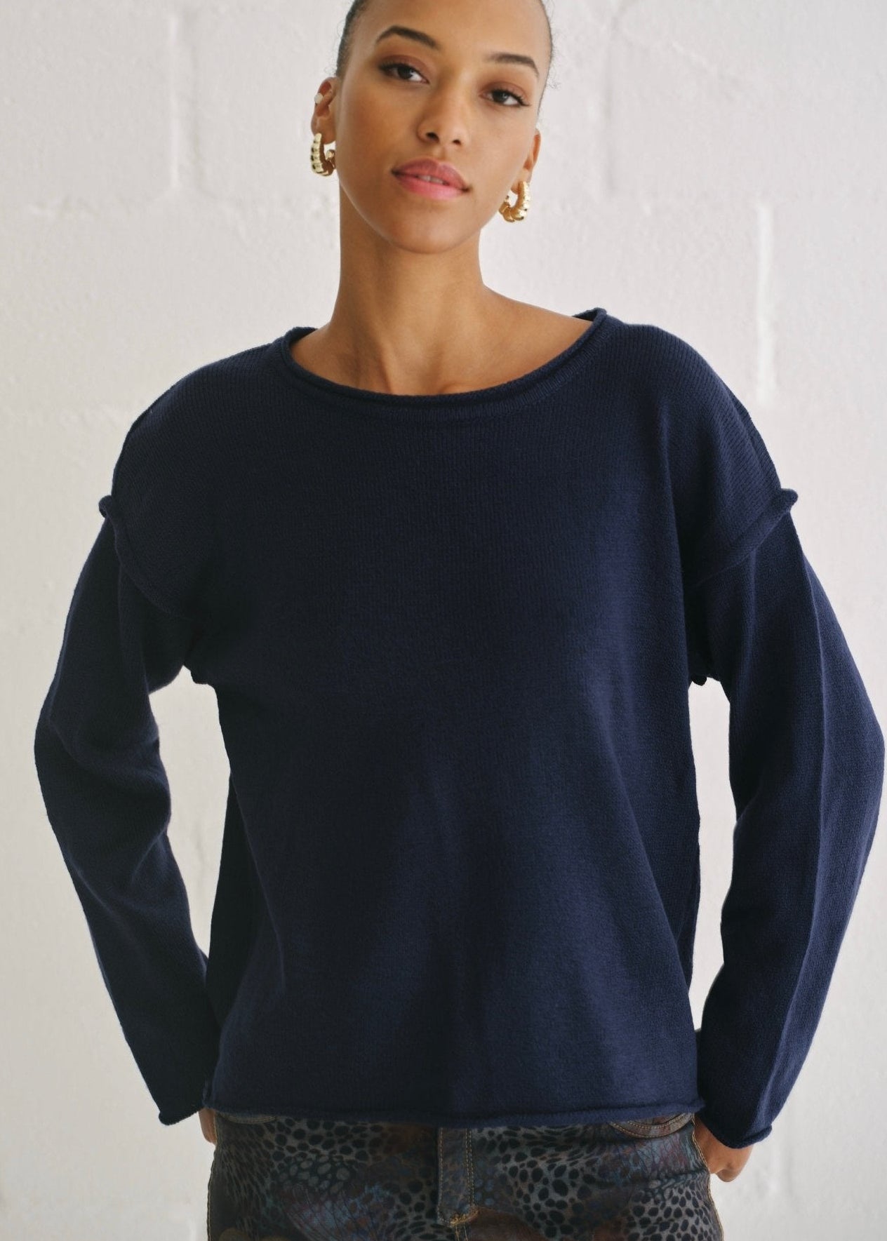View our Salerno Boxy Lightweight Knit In Navy - by Tribute Store