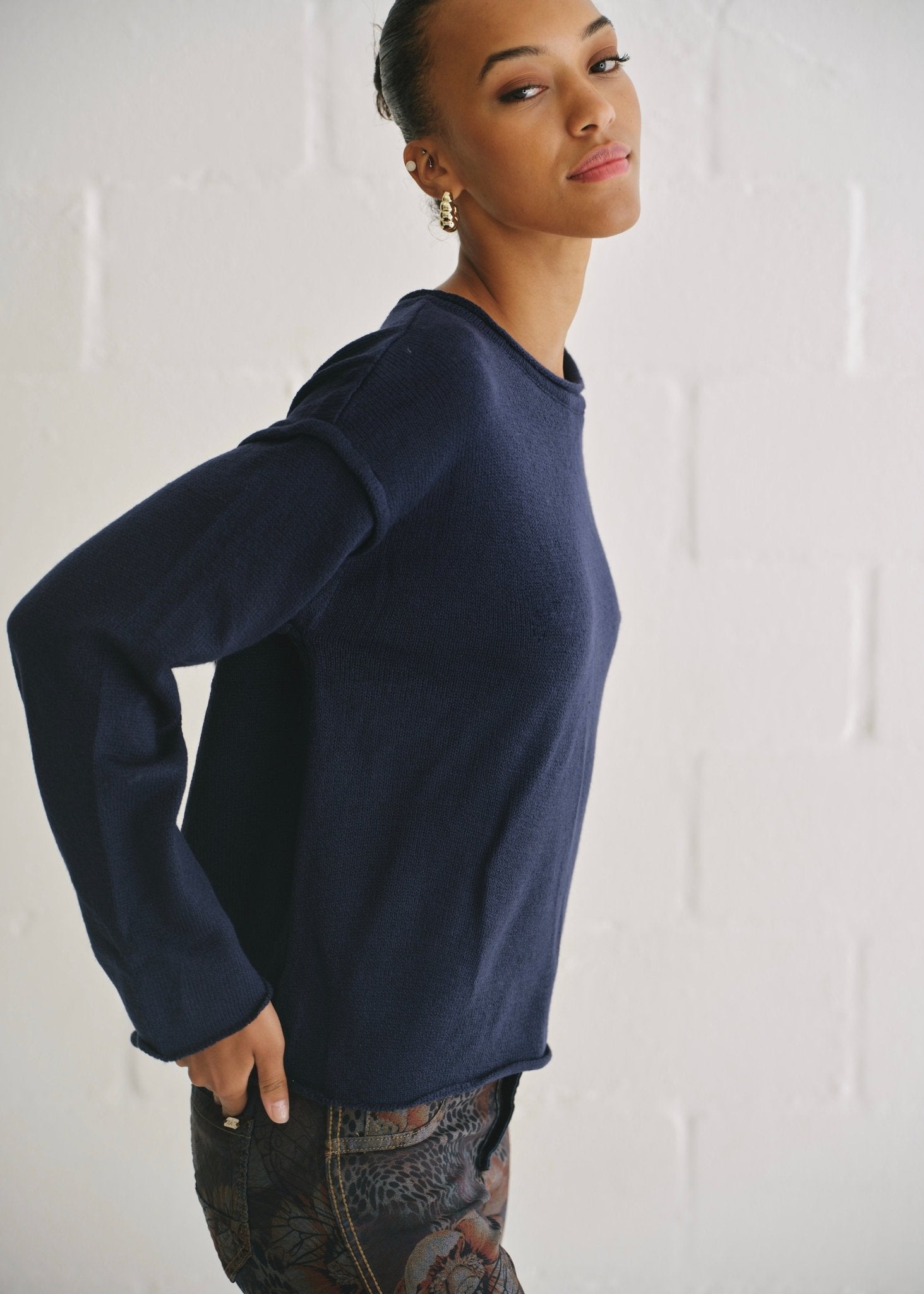 View our Salerno Boxy Lightweight Knit In Navy - by Tribute Store