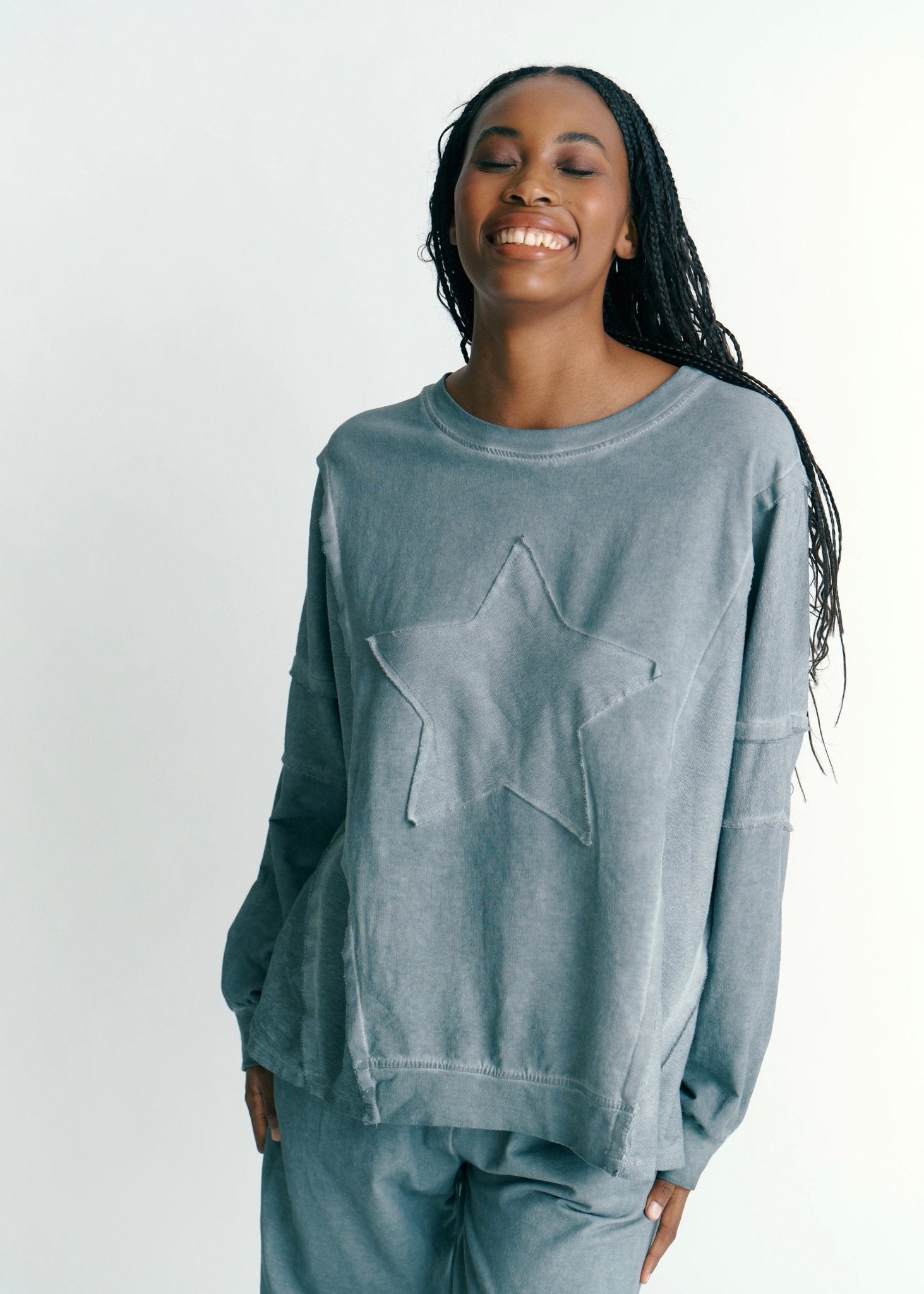 View our San Onofre Crew Neck Top With Star Print In Grey - by Tribute Store