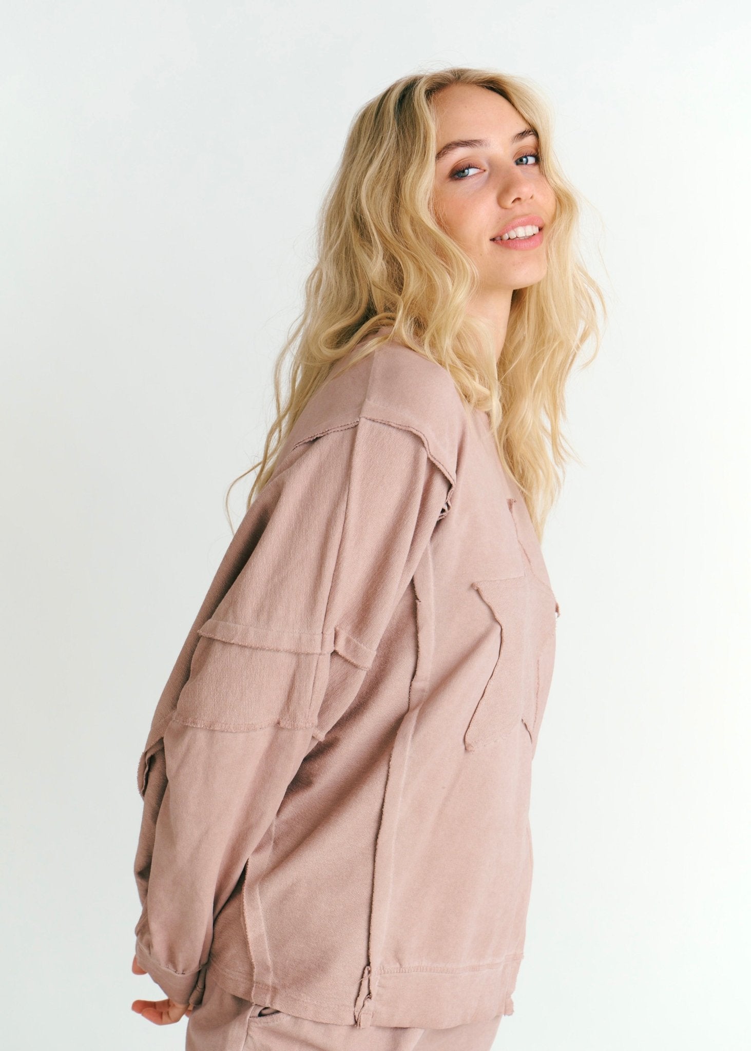 View our San Onofre Crew Neck Top With Star Print In Salmon - by Tribute Store