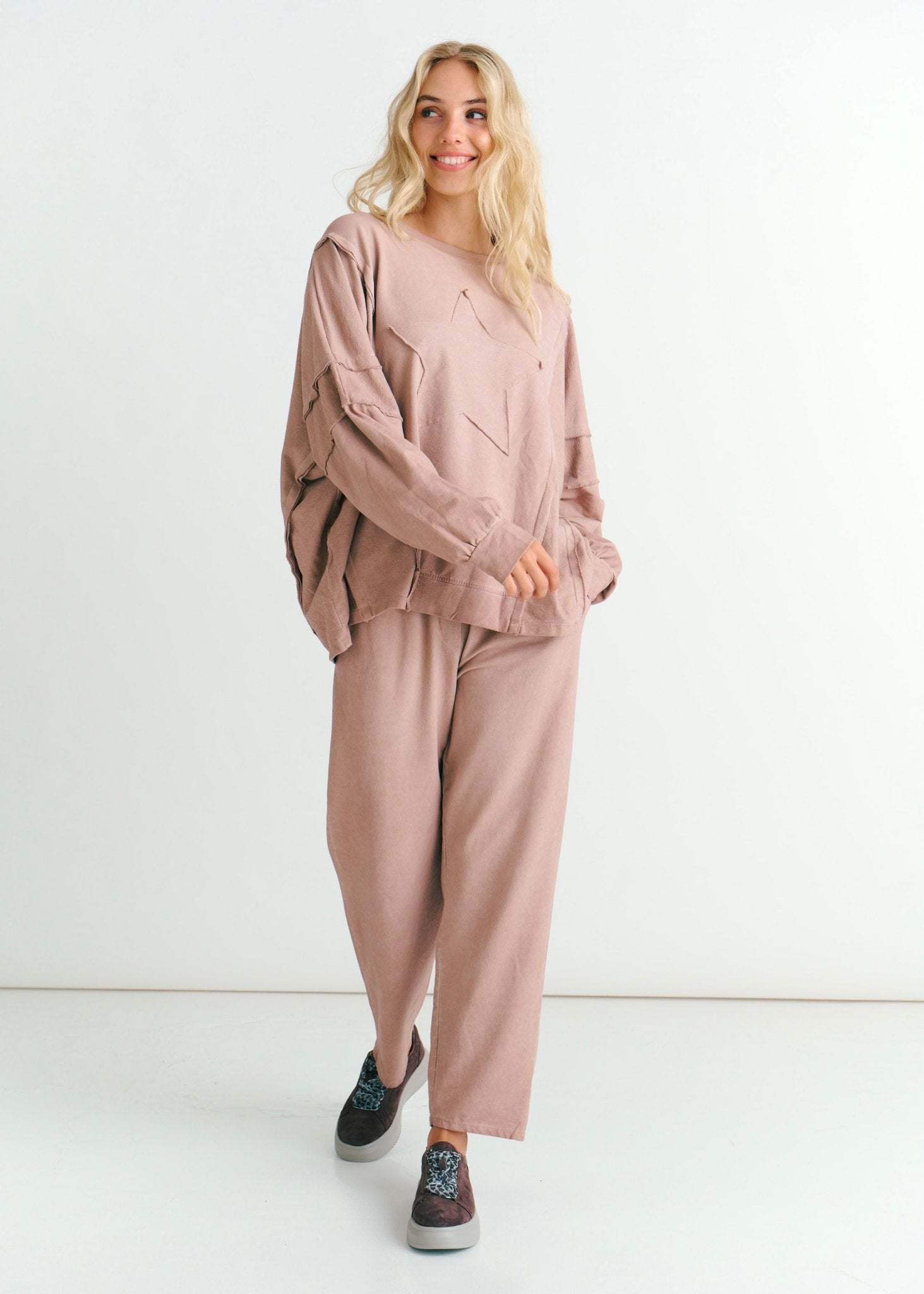 View our San Onofre Crew Neck Top With Star Print In Salmon - by Tribute Store