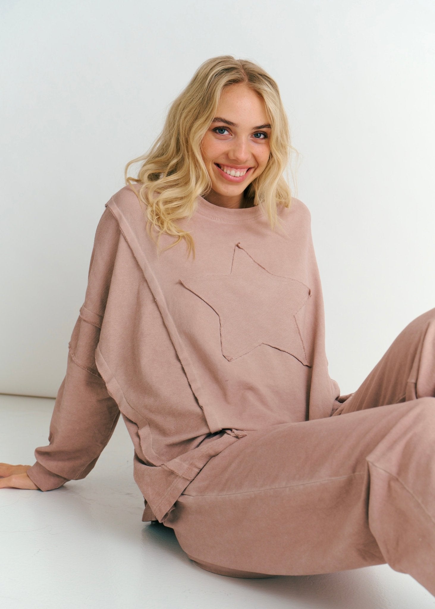 View our San Onofre Crew Neck Top With Star Print In Salmon - by Tribute Store