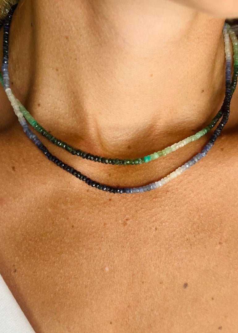View our Sapphire Ombre button Stone Necklace - by Tribute Store