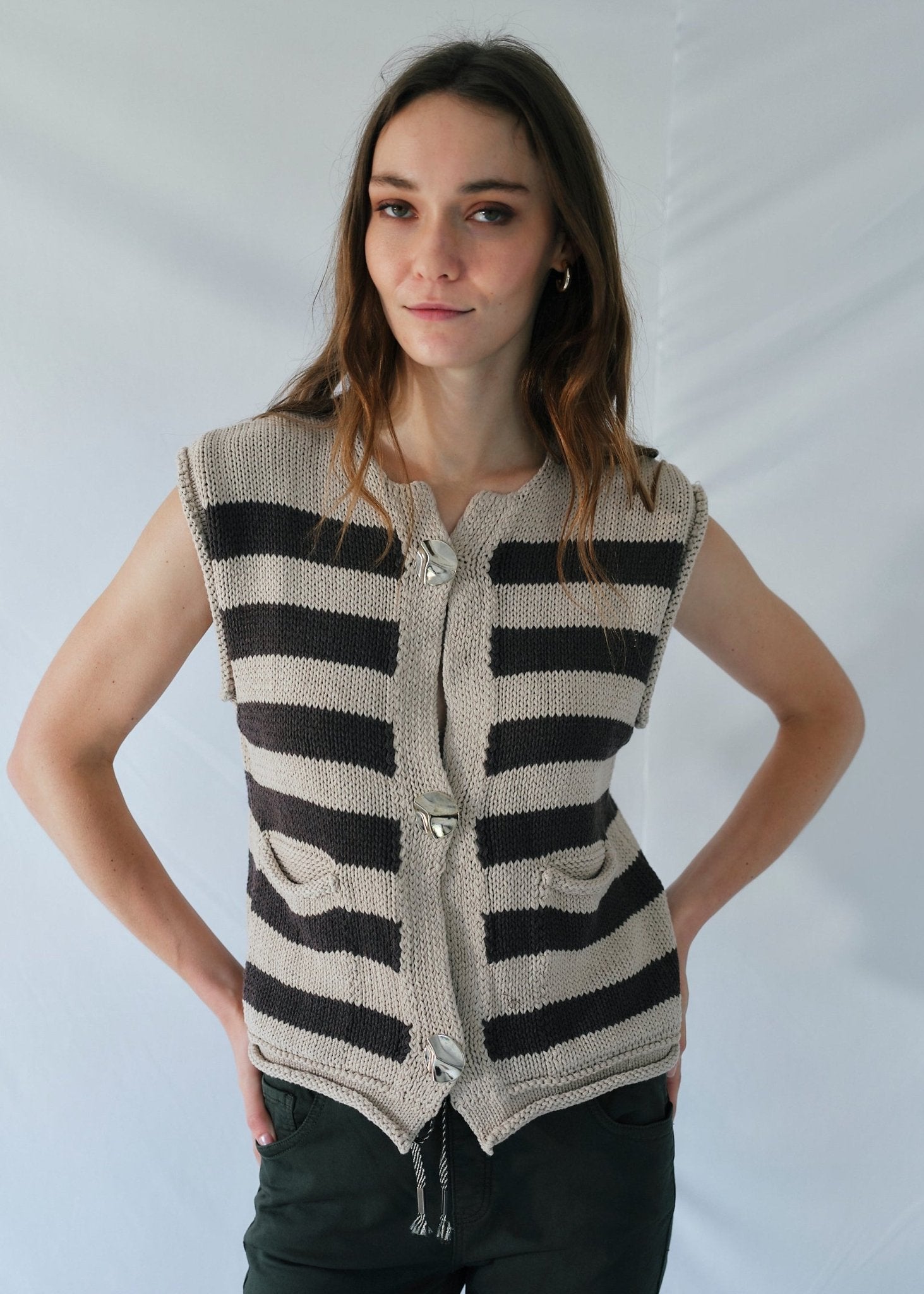 View our Selma Sleeveless Knit in Chocolate and Taupe - by Tribute Store