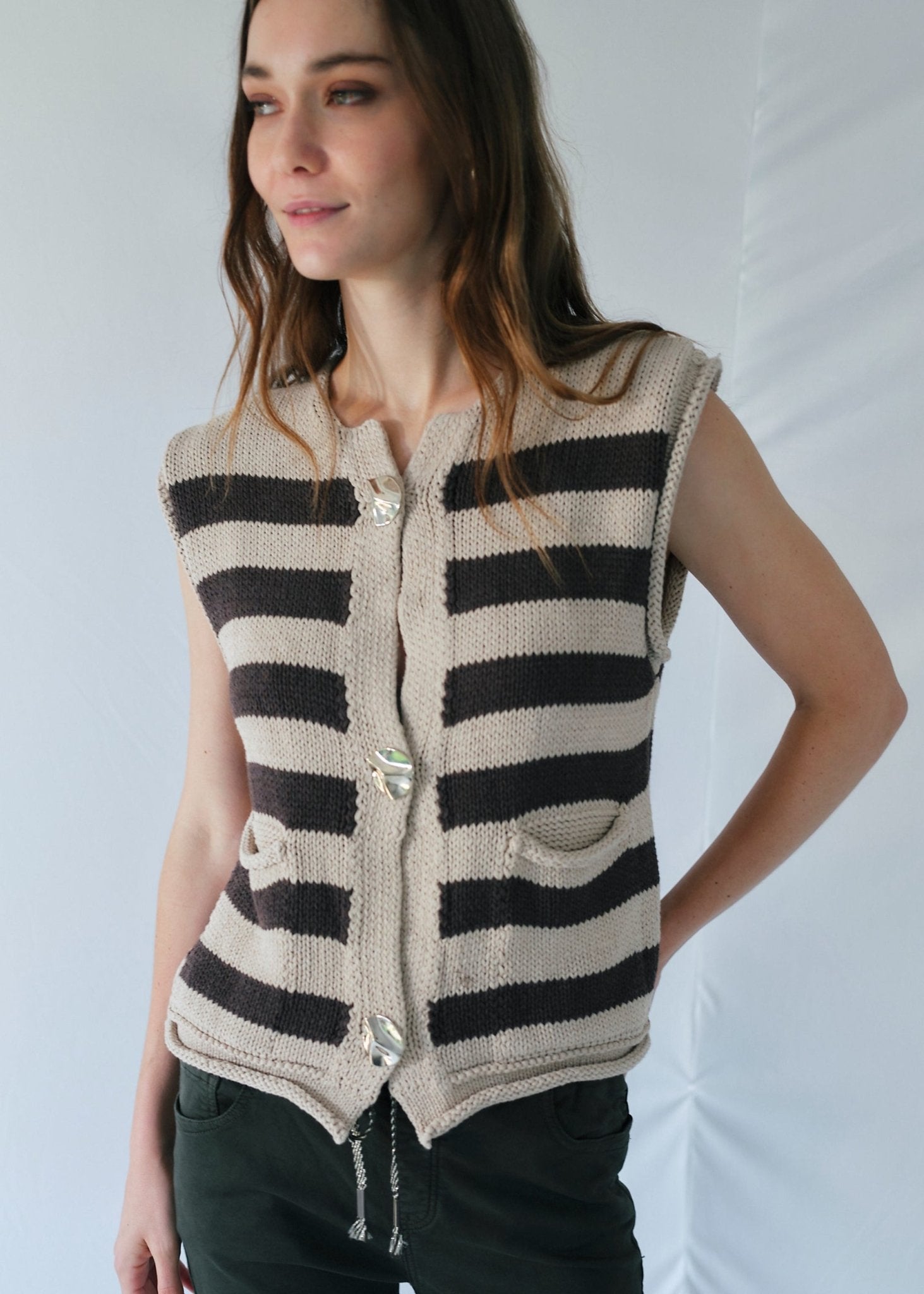 View our Selma Sleeveless Knit in Chocolate and Taupe - by Tribute Store