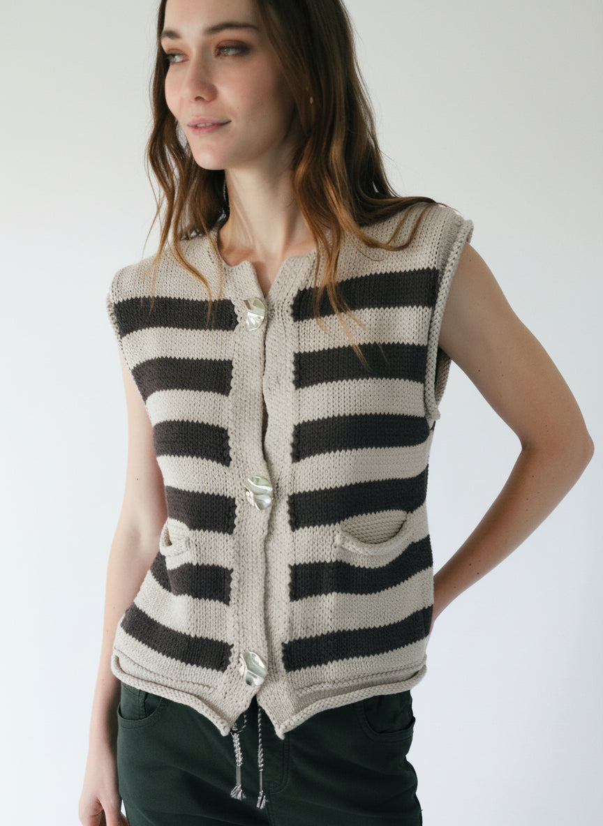 View our Selma Sleeveless Knit in Chocolate and Taupe - by Tribute Store