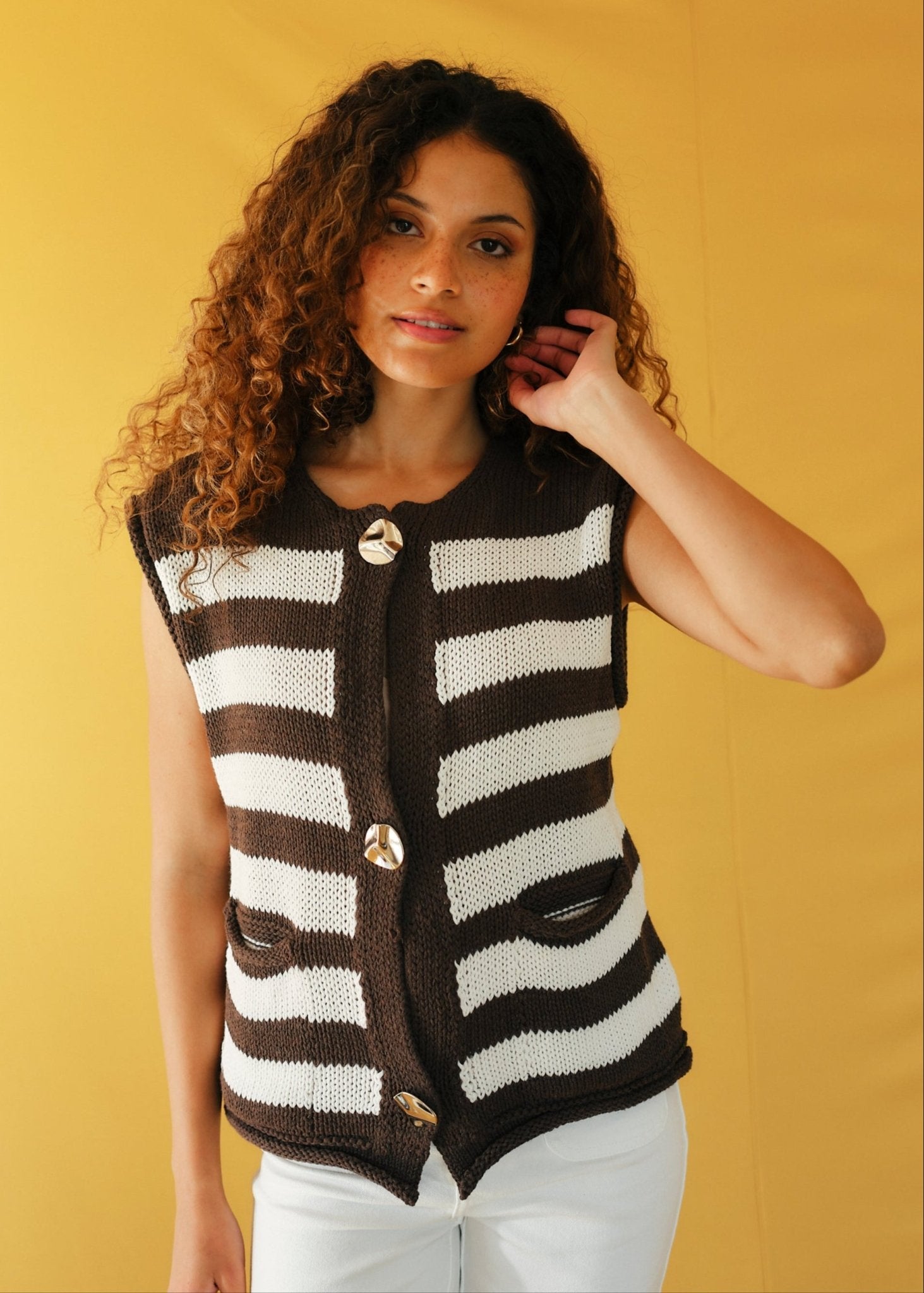 View our Selma Sleeveless Knit with Gold hardware in Chocolate - by Tribute Store