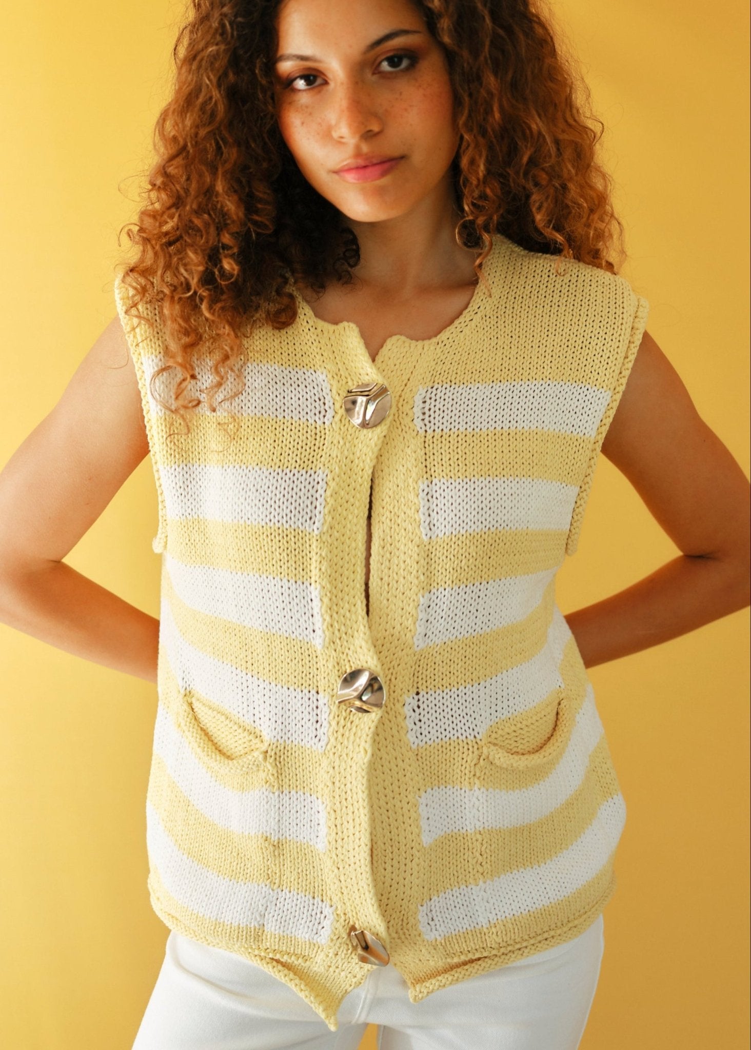 View our Selma Sleeveless Knit with Gold hardware in Yellow - by Tribute Store