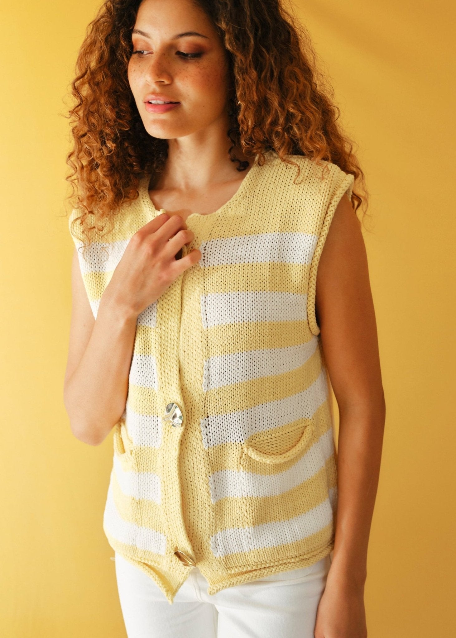 View our Selma Sleeveless Knit with Gold hardware in Yellow - by Tribute Store
