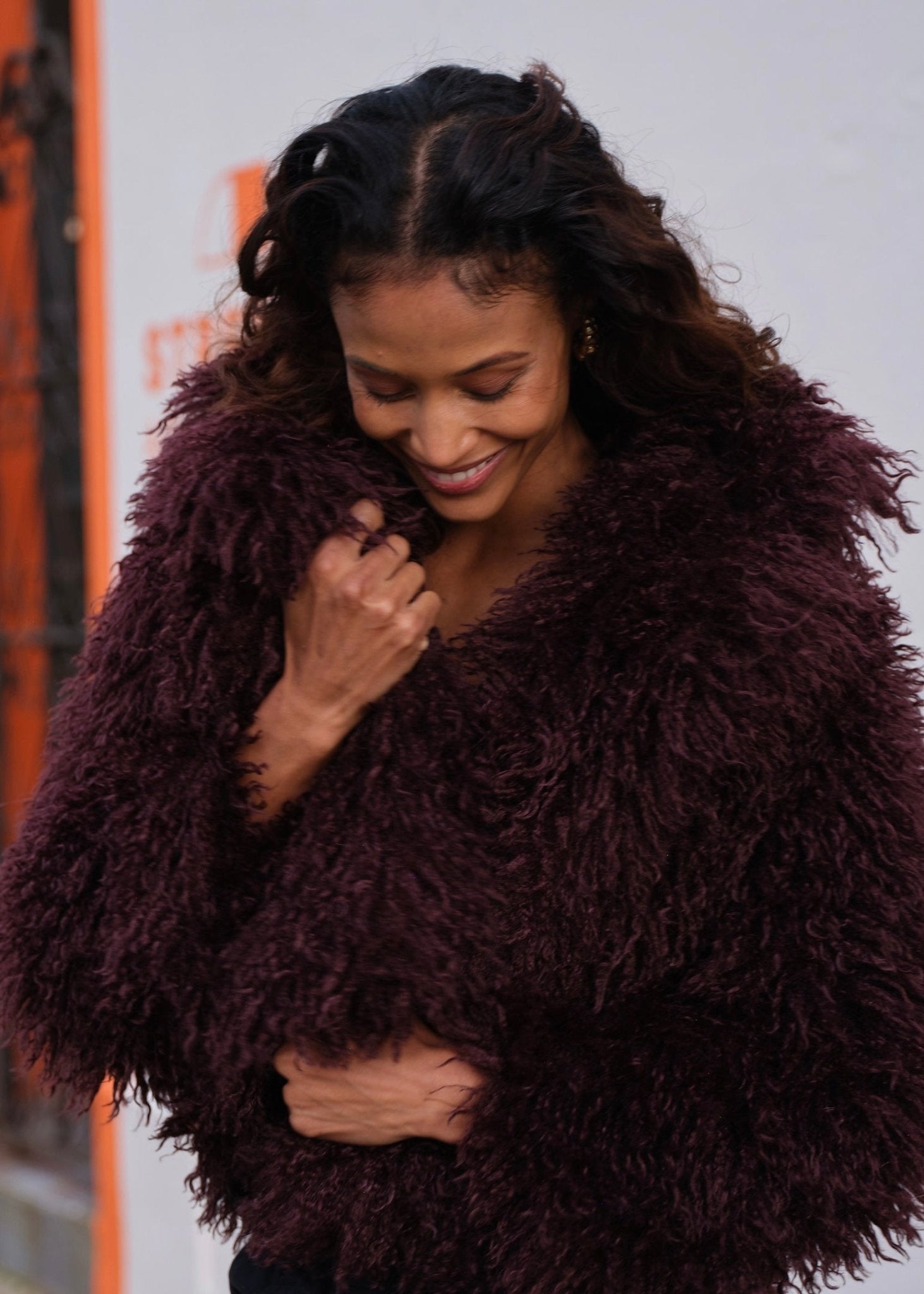 View our Shaggy Faux Fur Cropped Jacket In Burgundy - by Tribute Store