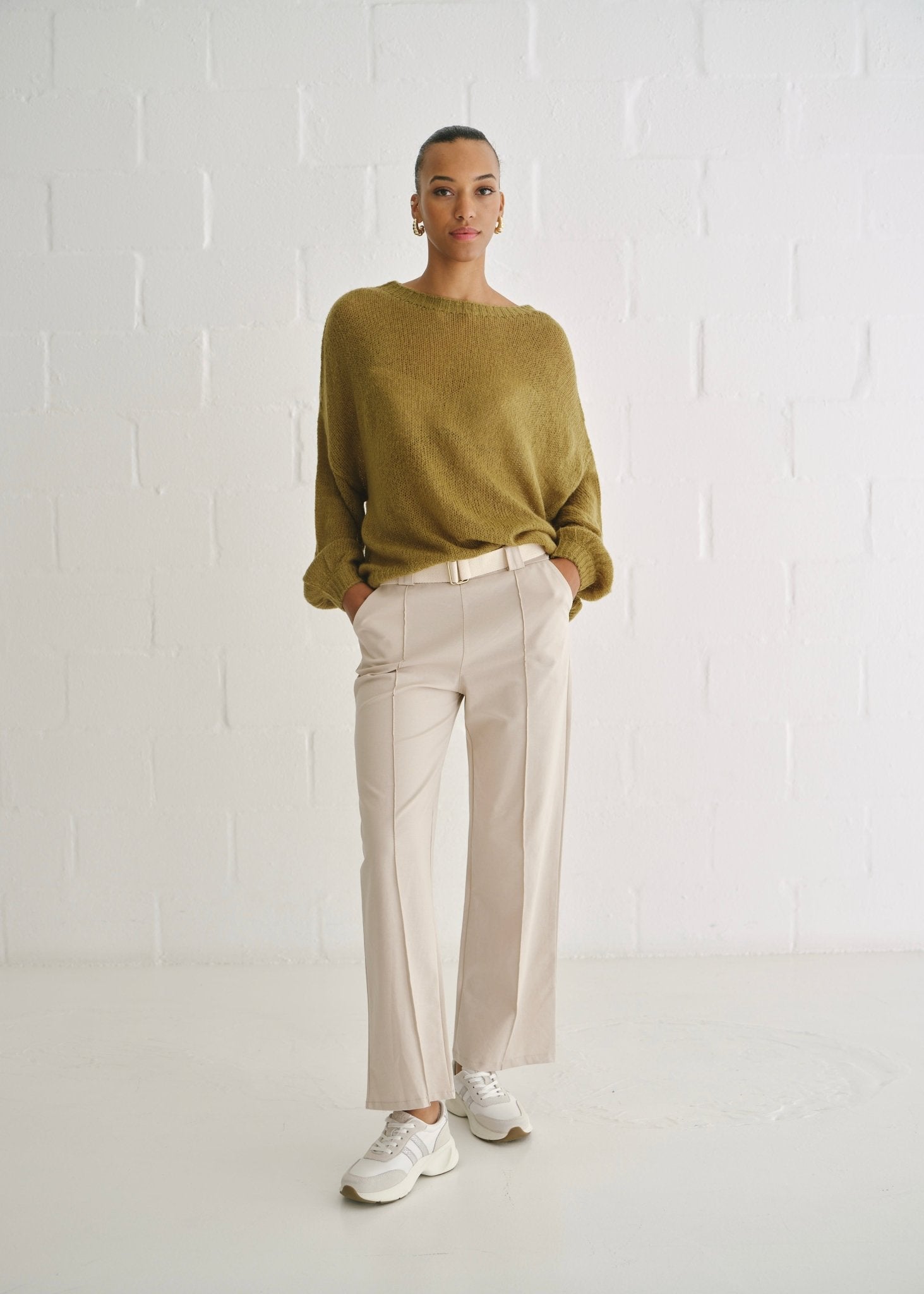 View our Sheer Knit Sweater In Olive - by Tribute Store