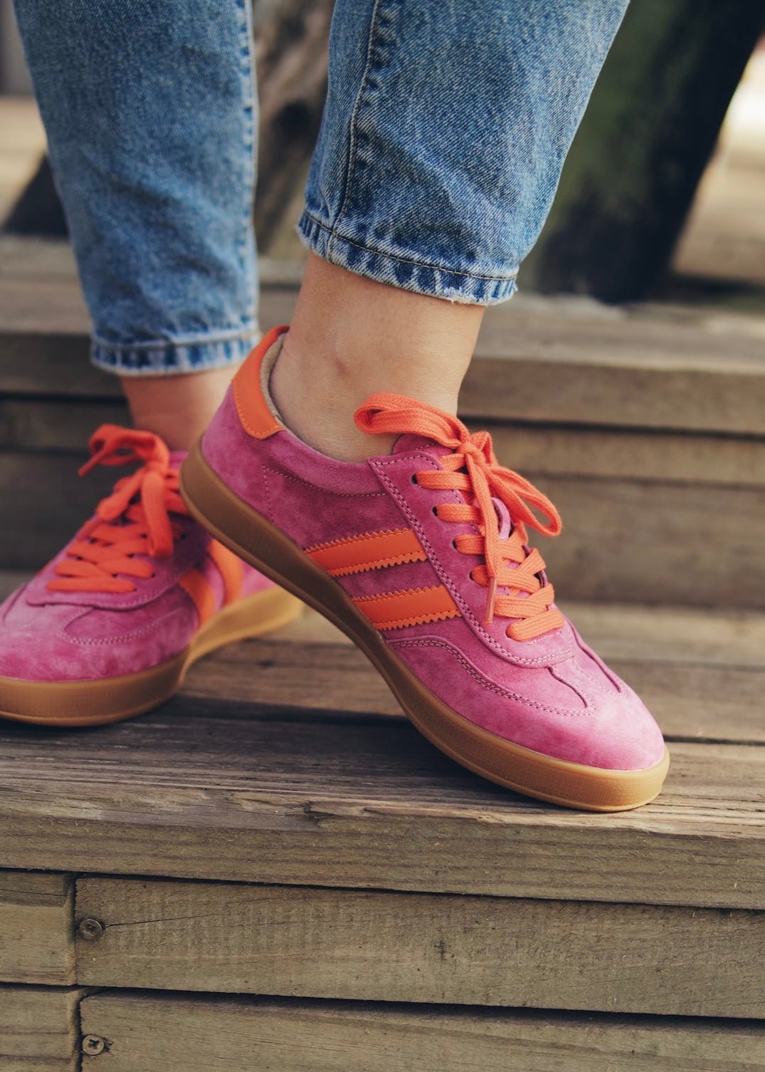 View our Shiloh Leather Sneaker In Fuchsia & Orange - by Tribute Store