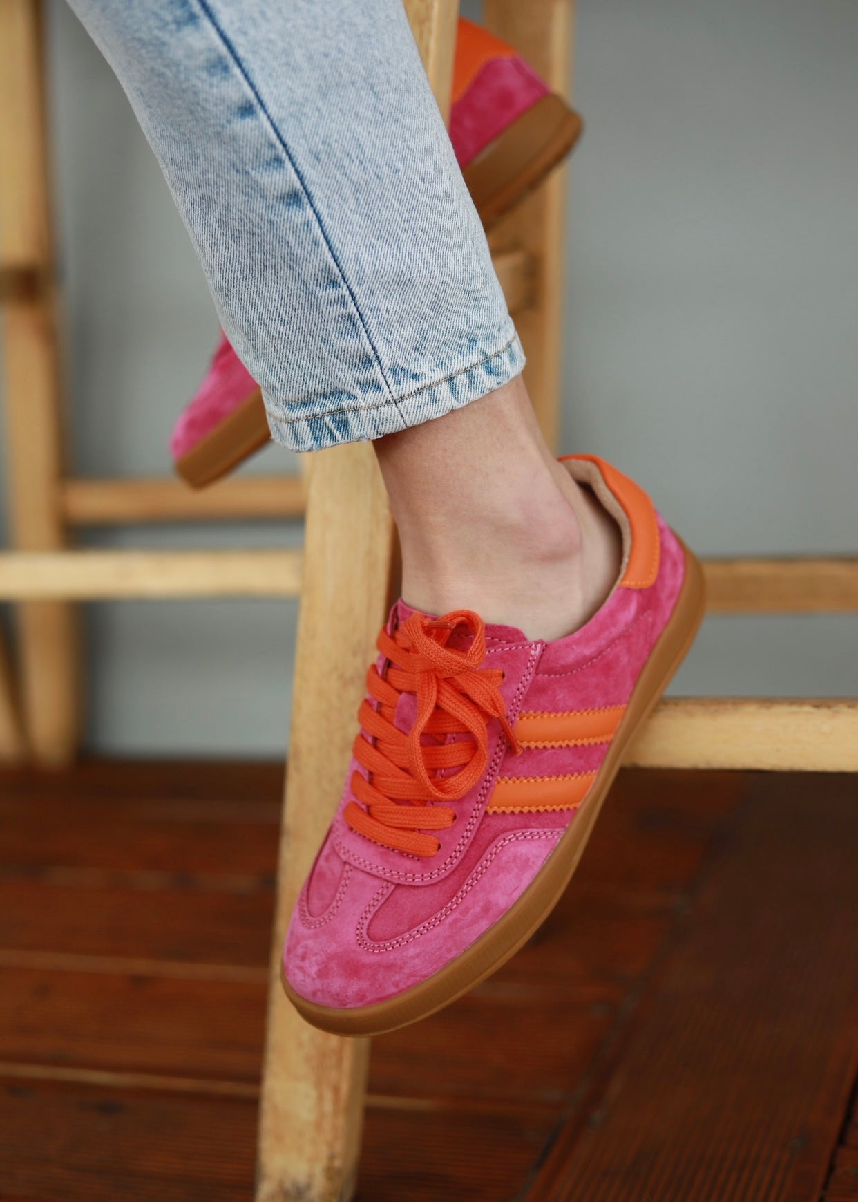 View our Shiloh Leather Sneaker In Fuchsia & Orange - by Tribute Store