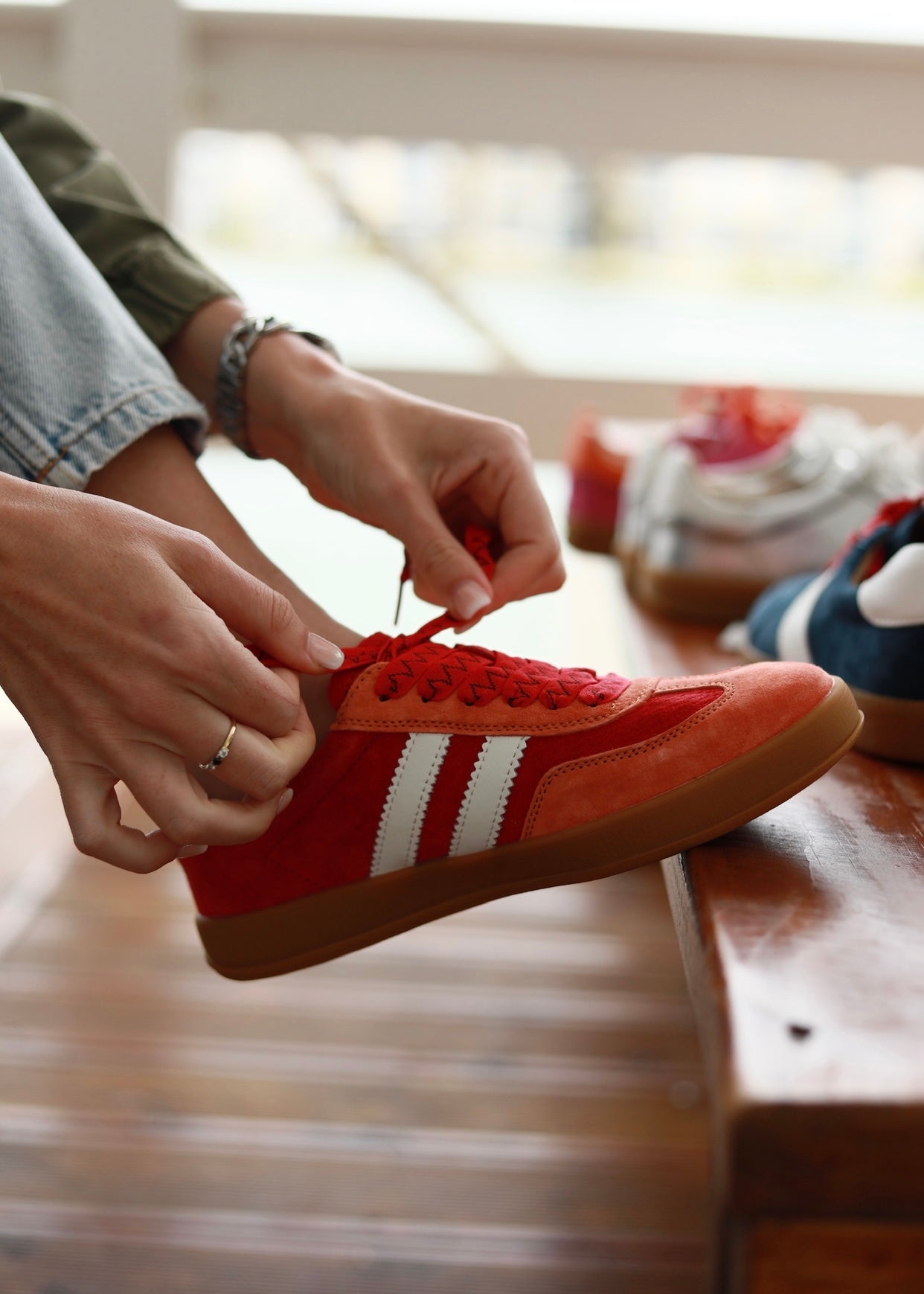 View our Shiloh Leather Sneaker In Red, Orange & White - by Tribute Store