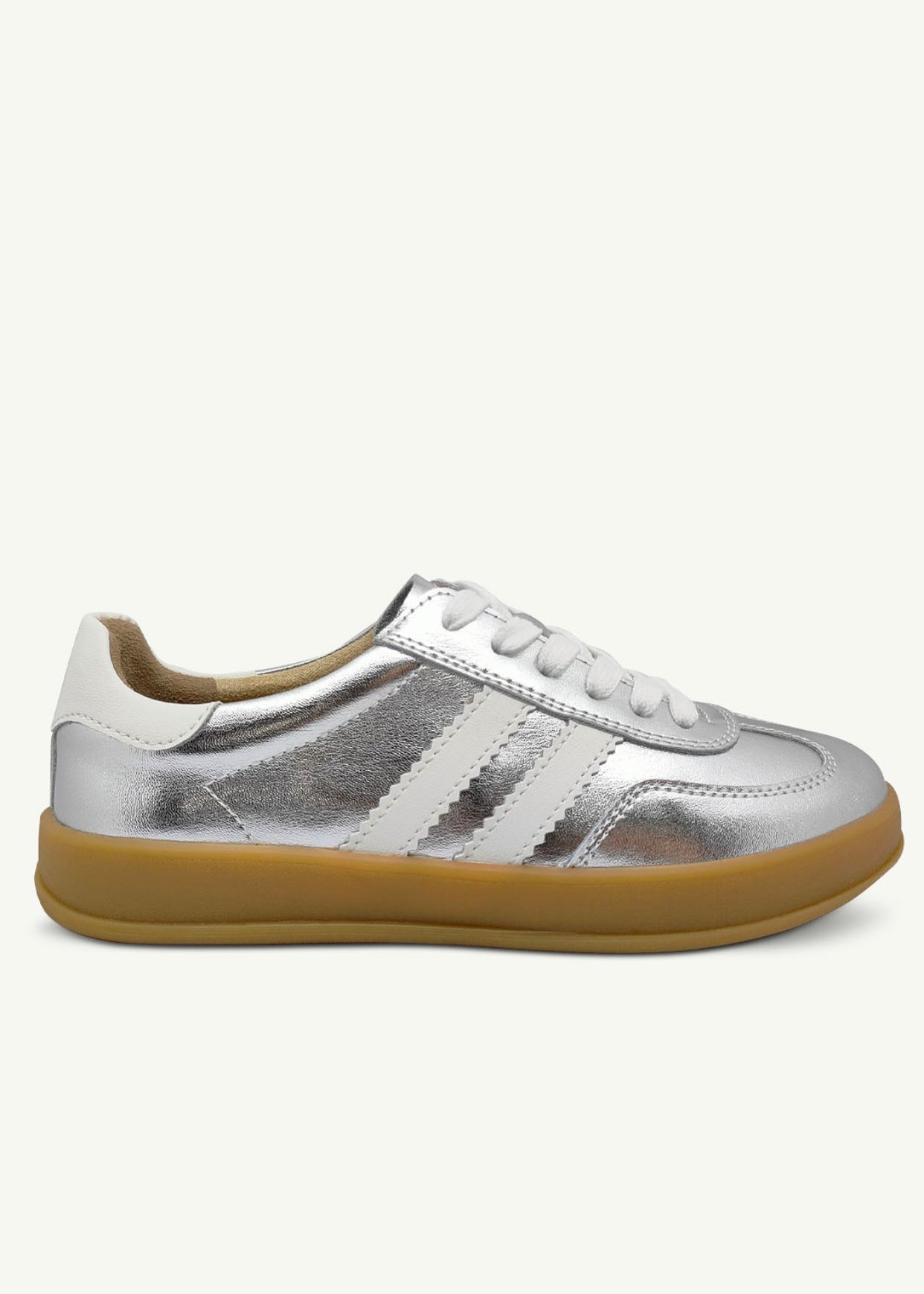 View our Shiloh Leather Sneaker In Silver & White - by Tribute Store