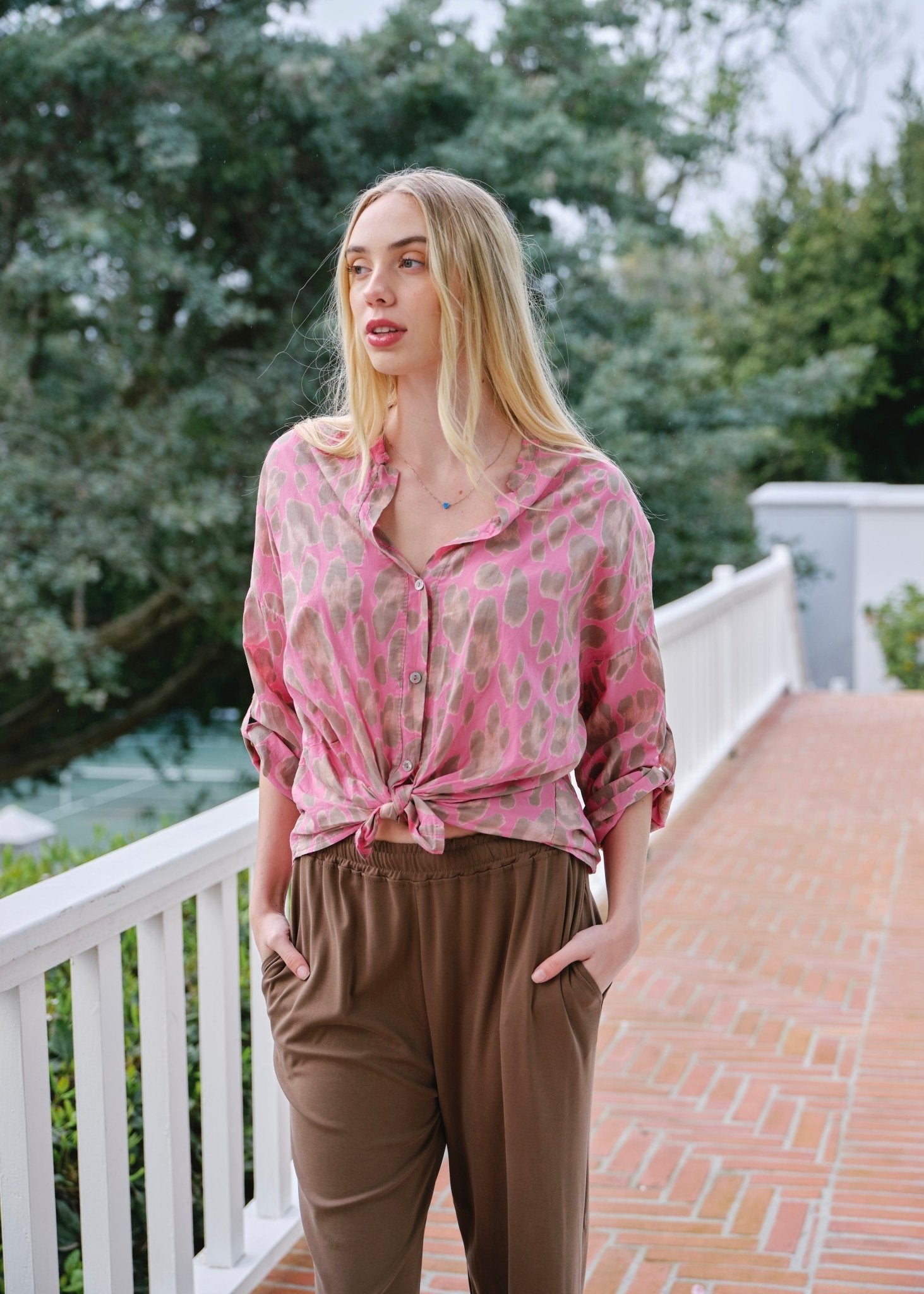 View our Siena Italian Cotton Leopard Shirt in Hot Pink - by Tribute Store