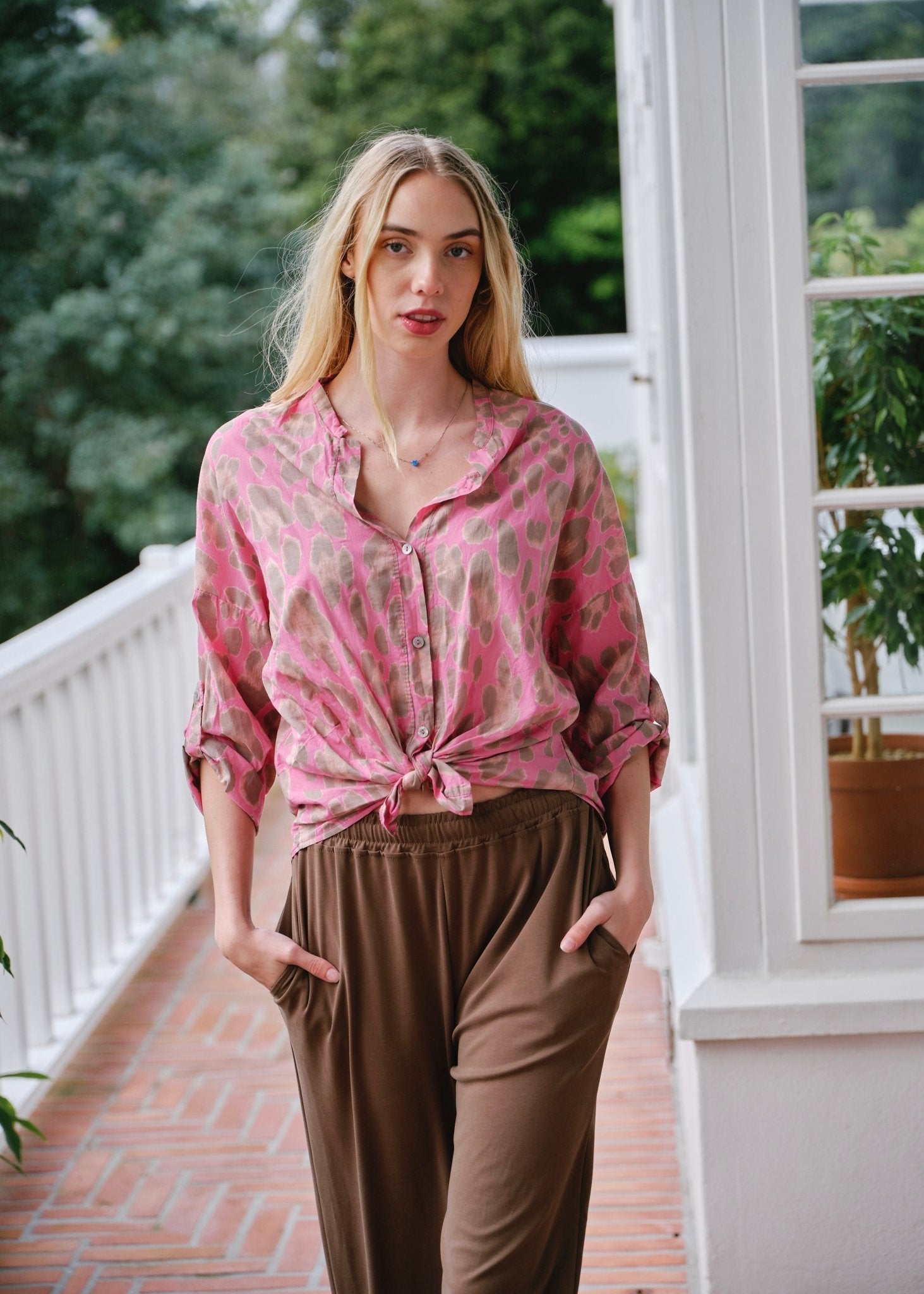 View our Siena Italian Cotton Leopard Shirt in Hot Pink - by Tribute Store