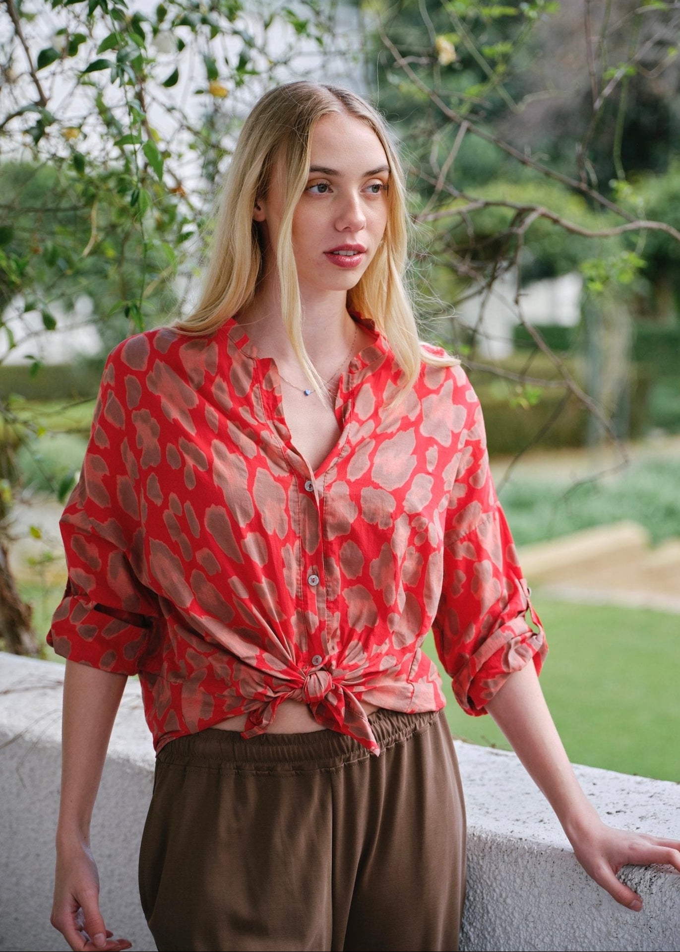 View our Siena Italian Cotton Leopard Shirt in Red - by Tribute Store
