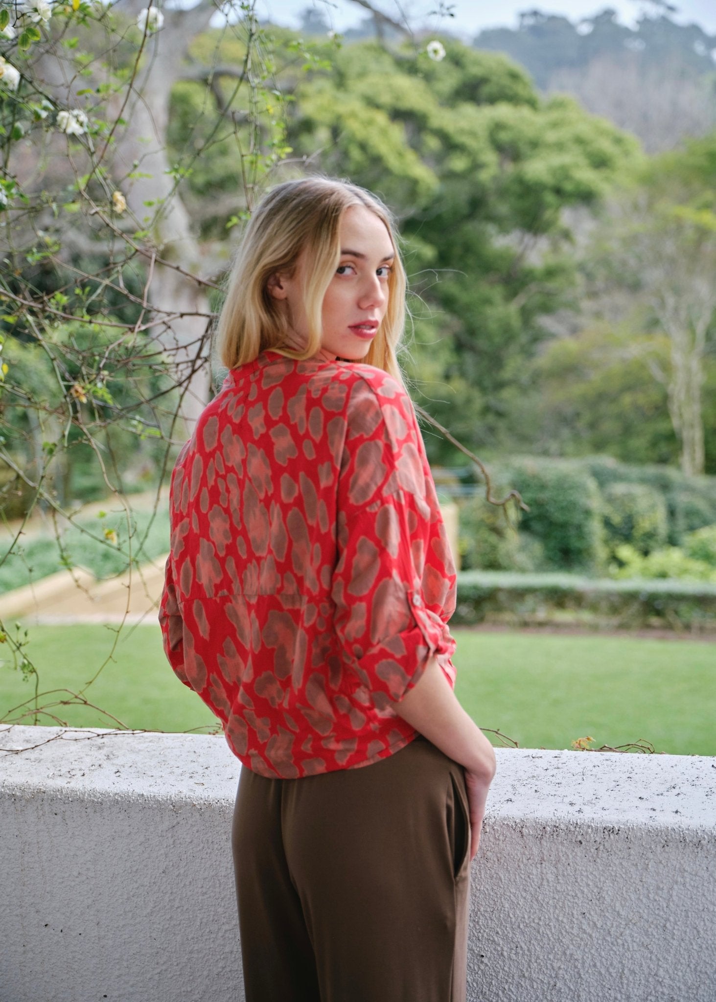 View our Siena Italian Cotton Leopard Shirt in Red - by Tribute Store