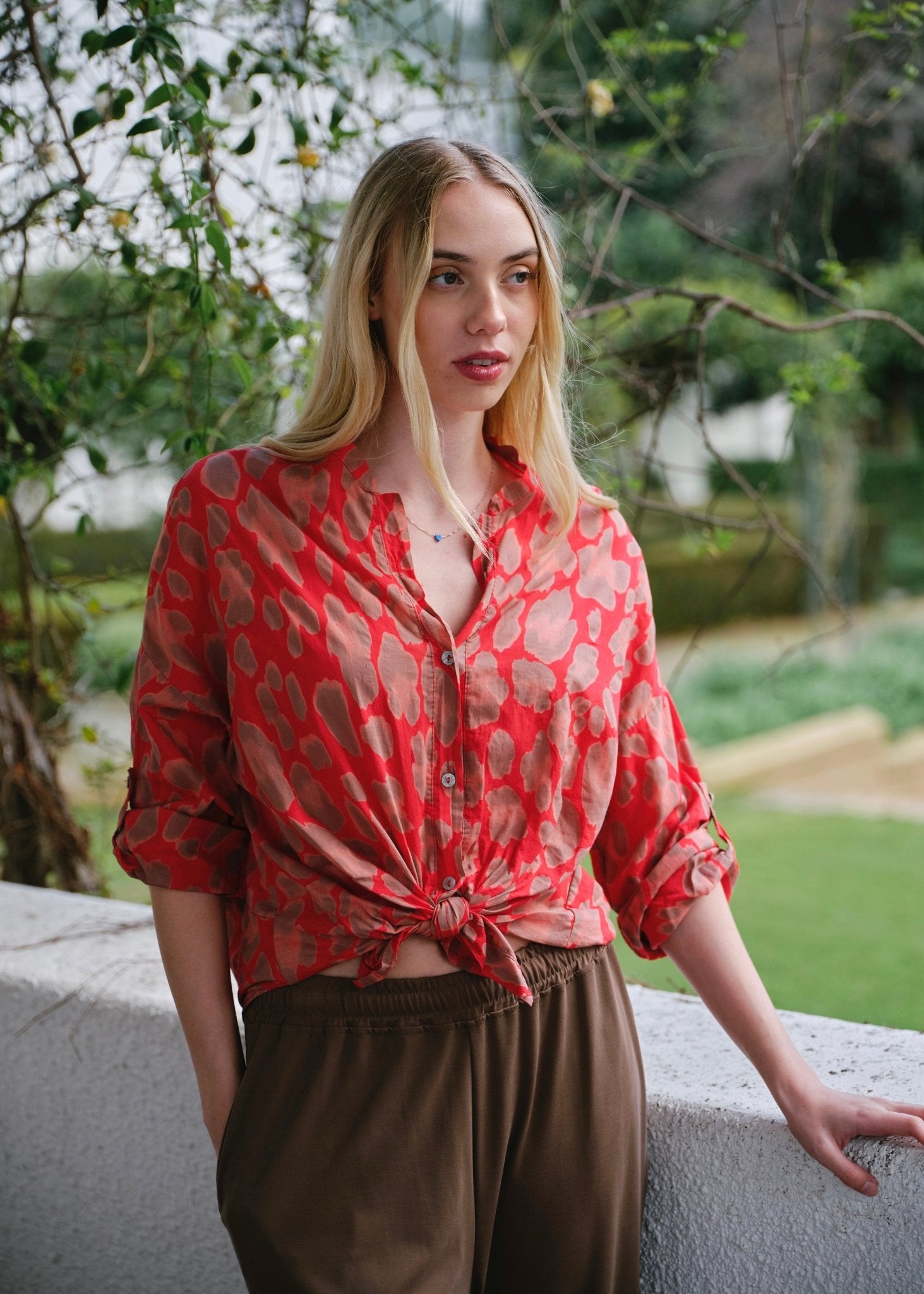 View our Siena Italian Cotton Leopard Shirt in Red - by Tribute Store