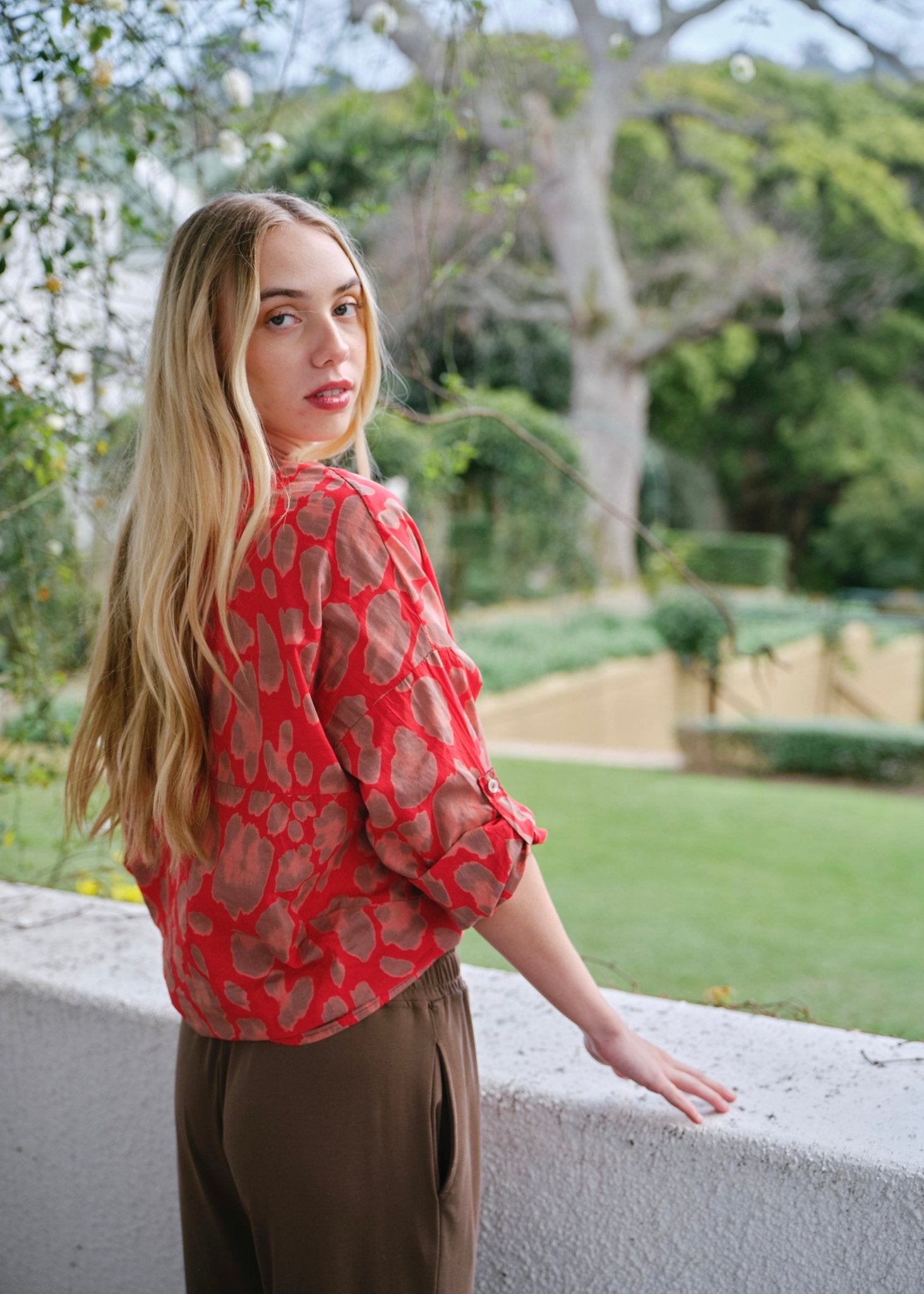 View our Siena Italian Cotton Leopard Shirt in Red - by Tribute Store