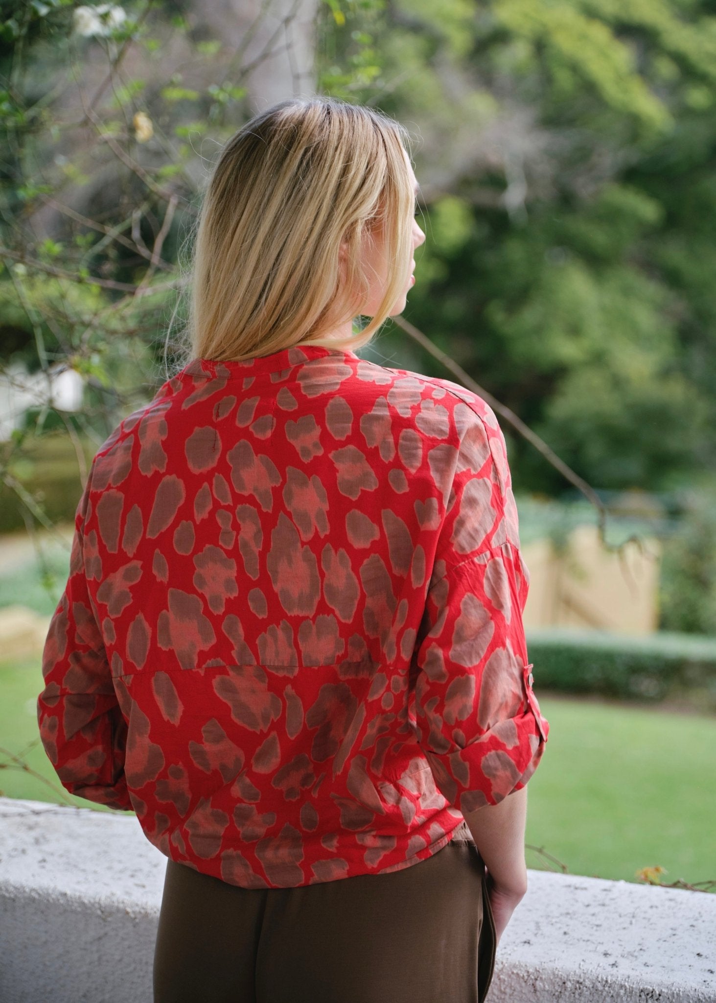 View our Siena Italian Cotton Leopard Shirt in Red - by Tribute Store