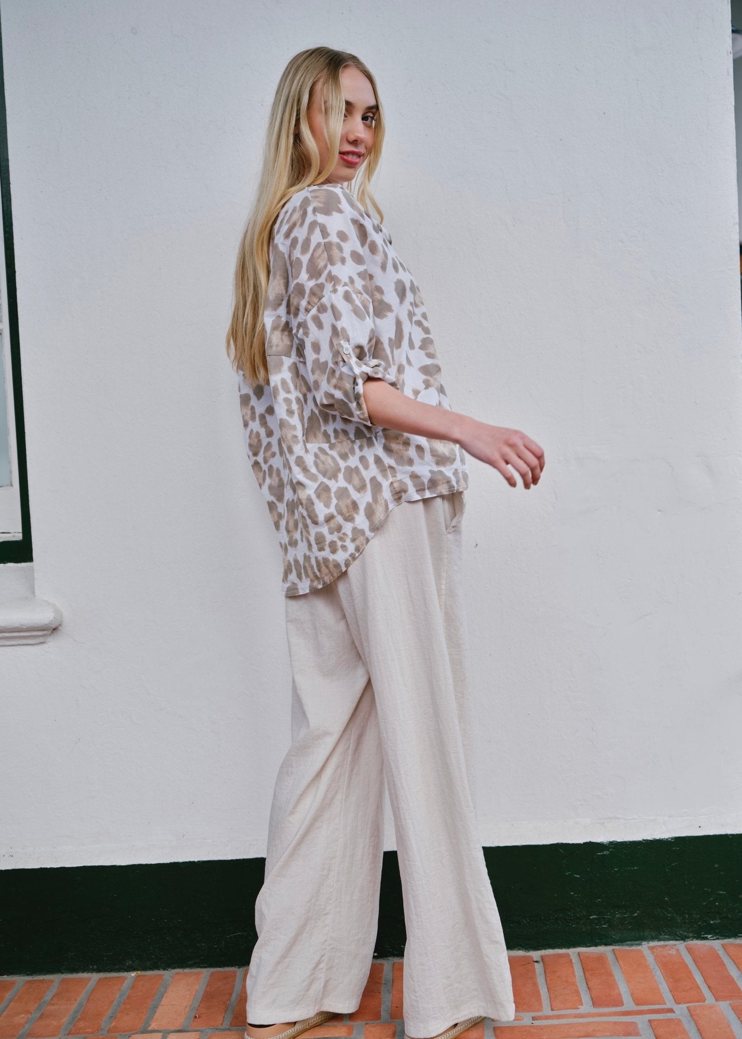 View our Siena Italian Cotton Leopard Shirt in White - by Tribute Store