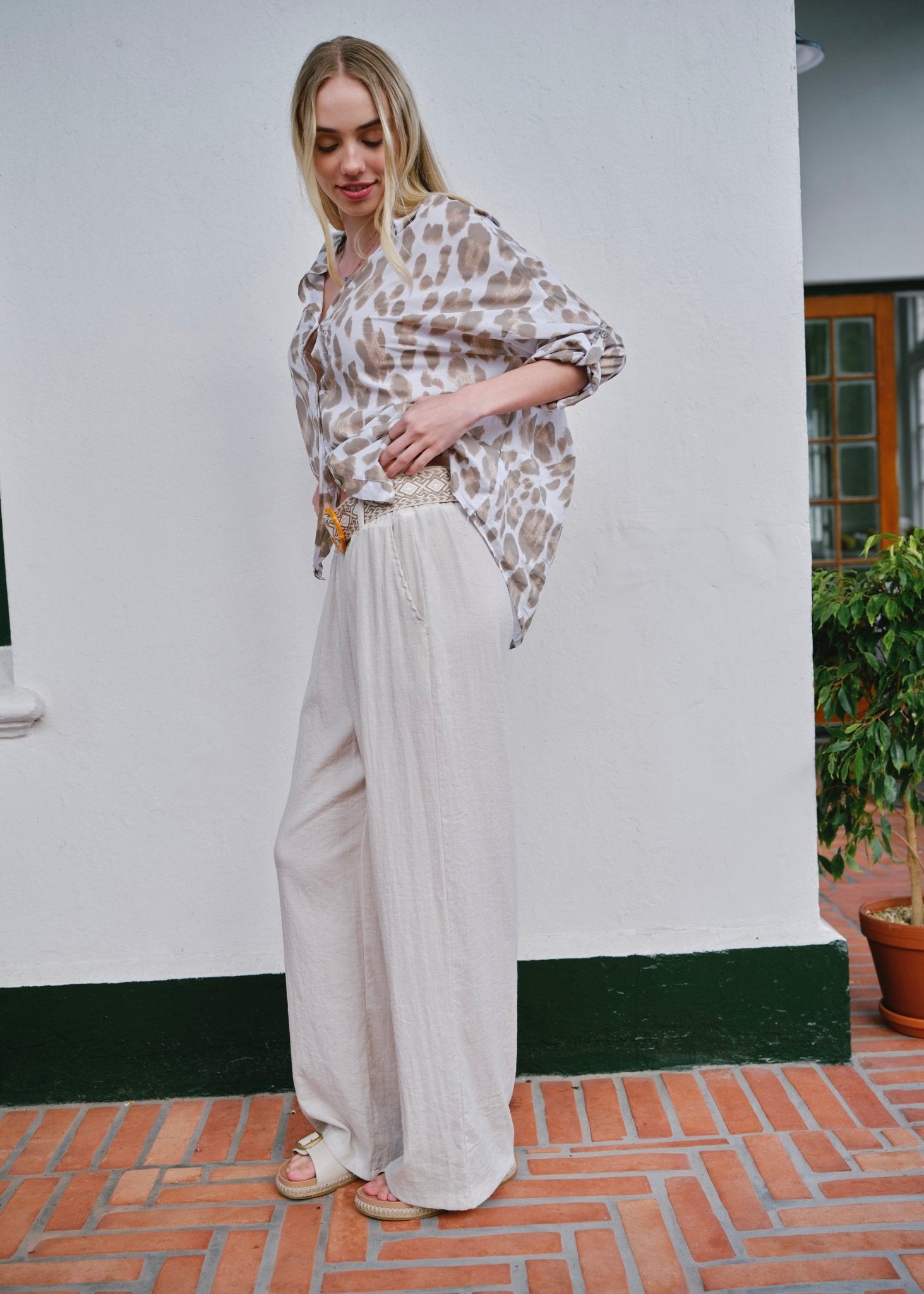 View our Siena Italian Cotton Leopard Shirt in White - by Tribute Store