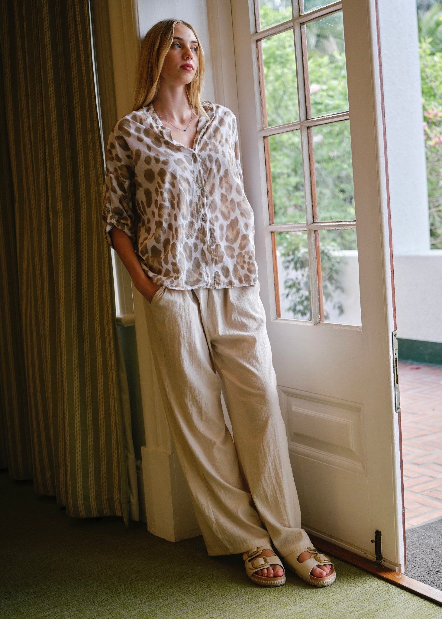 View our Siena Italian Cotton Leopard Shirt in White - by Tribute Store