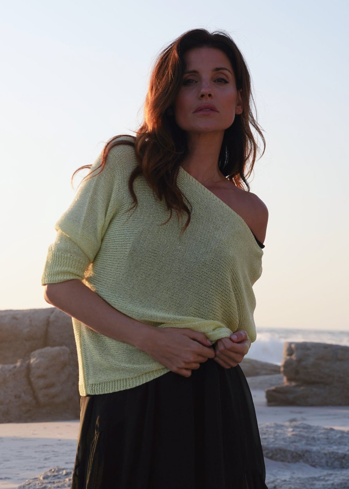 View our Sienna Italian Batwing Knit with Shimmer In Butter Yellow - by Tribute Store