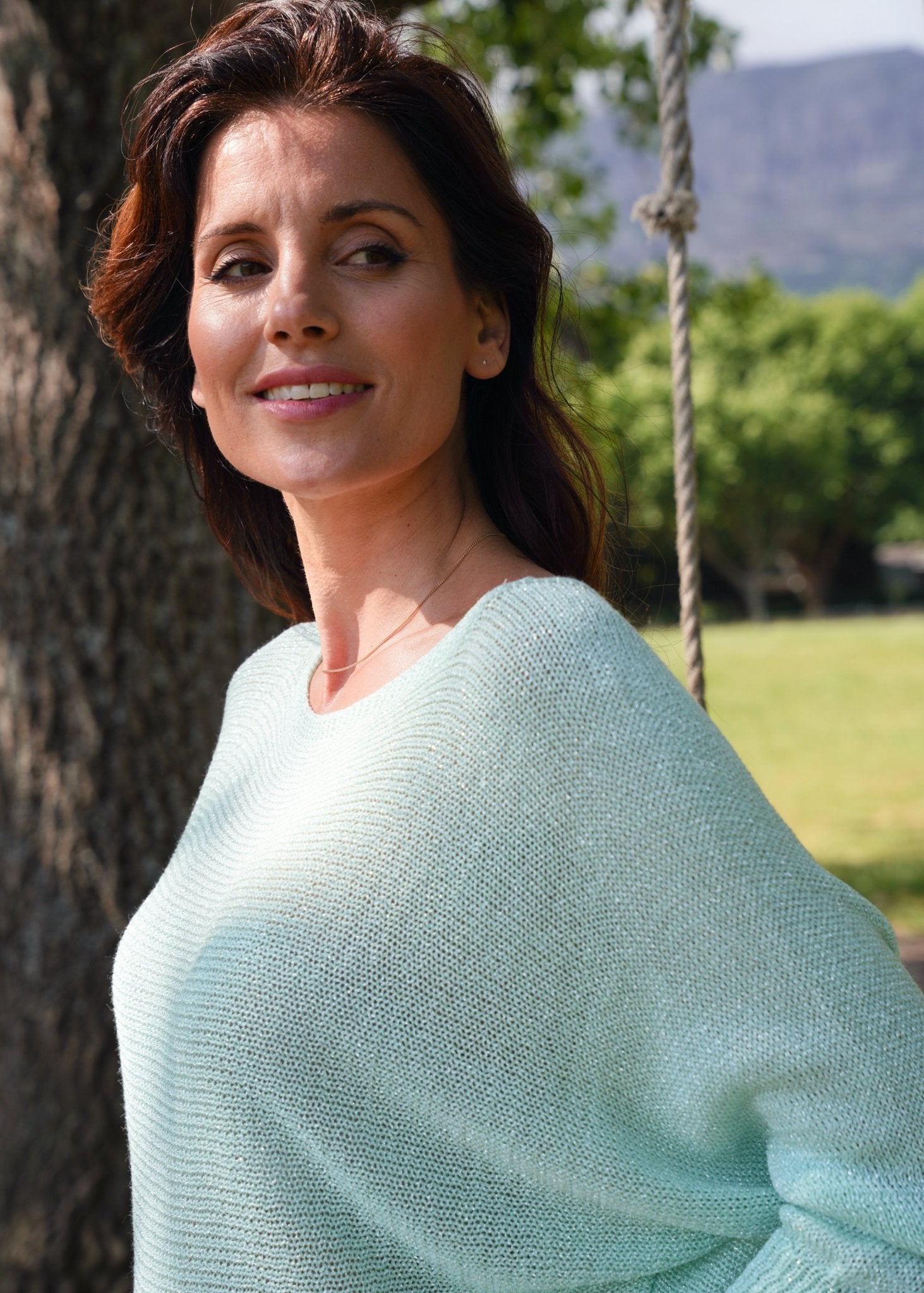 View our Sienna Italian Batwing Knit with Shimmer In Mint - by Tribute Store