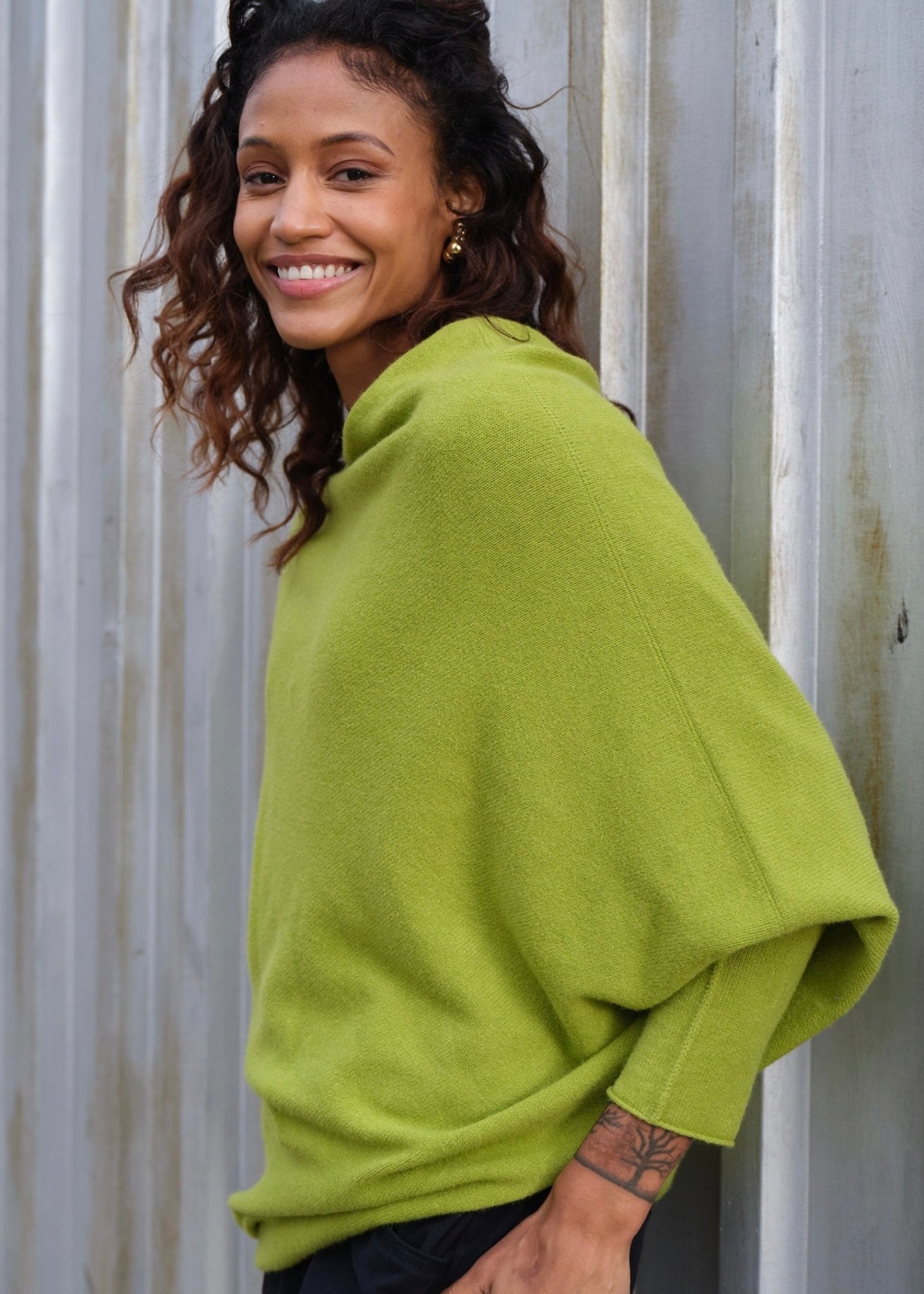 View our Sofia Italian Batwing Knit in Bright Green - by Tribute Store