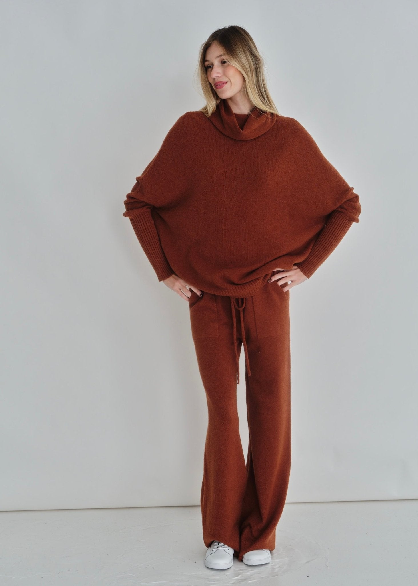 View our Sofia Italian Knitted Palazzo Knit Pants In Tobacco - by Tribute Store