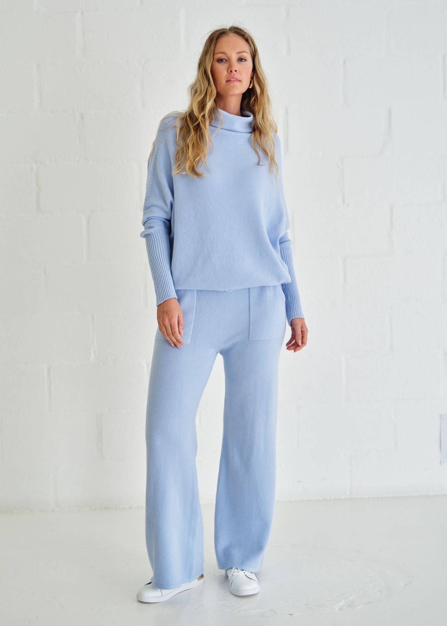 View our Sofia Italian Knitted Palazzo Pants In Light Blue - by Tribute Store