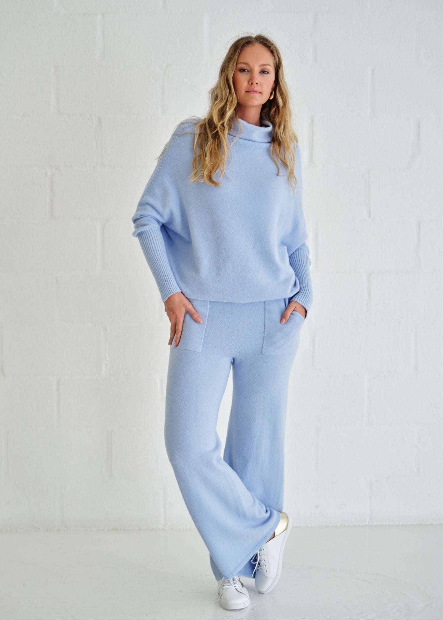 View our Sofia Italian Knitted Palazzo Pants In Light Blue - by Tribute Store