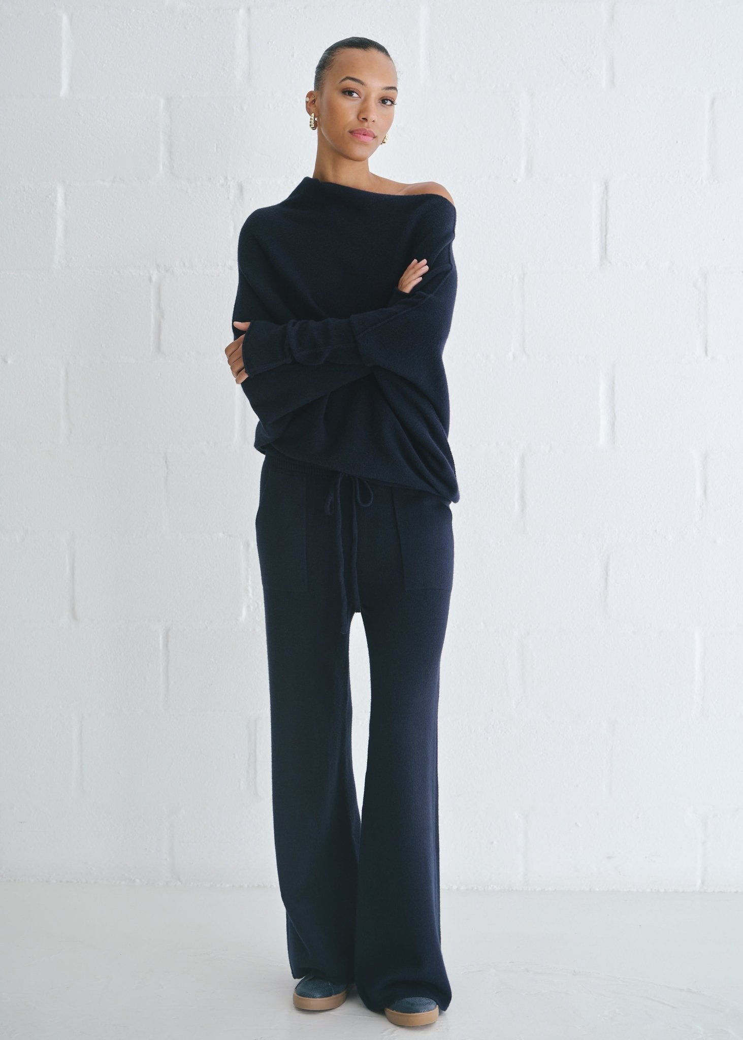 View our Sofia Italian Knitted Palazzo Pants In Navy - by Tribute Store