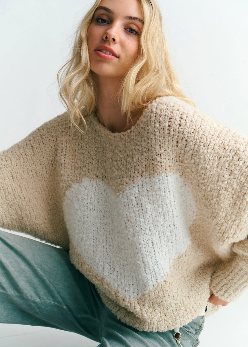View our Soho Chunky Oversized Heart Knit In Beige - by Tribute Store