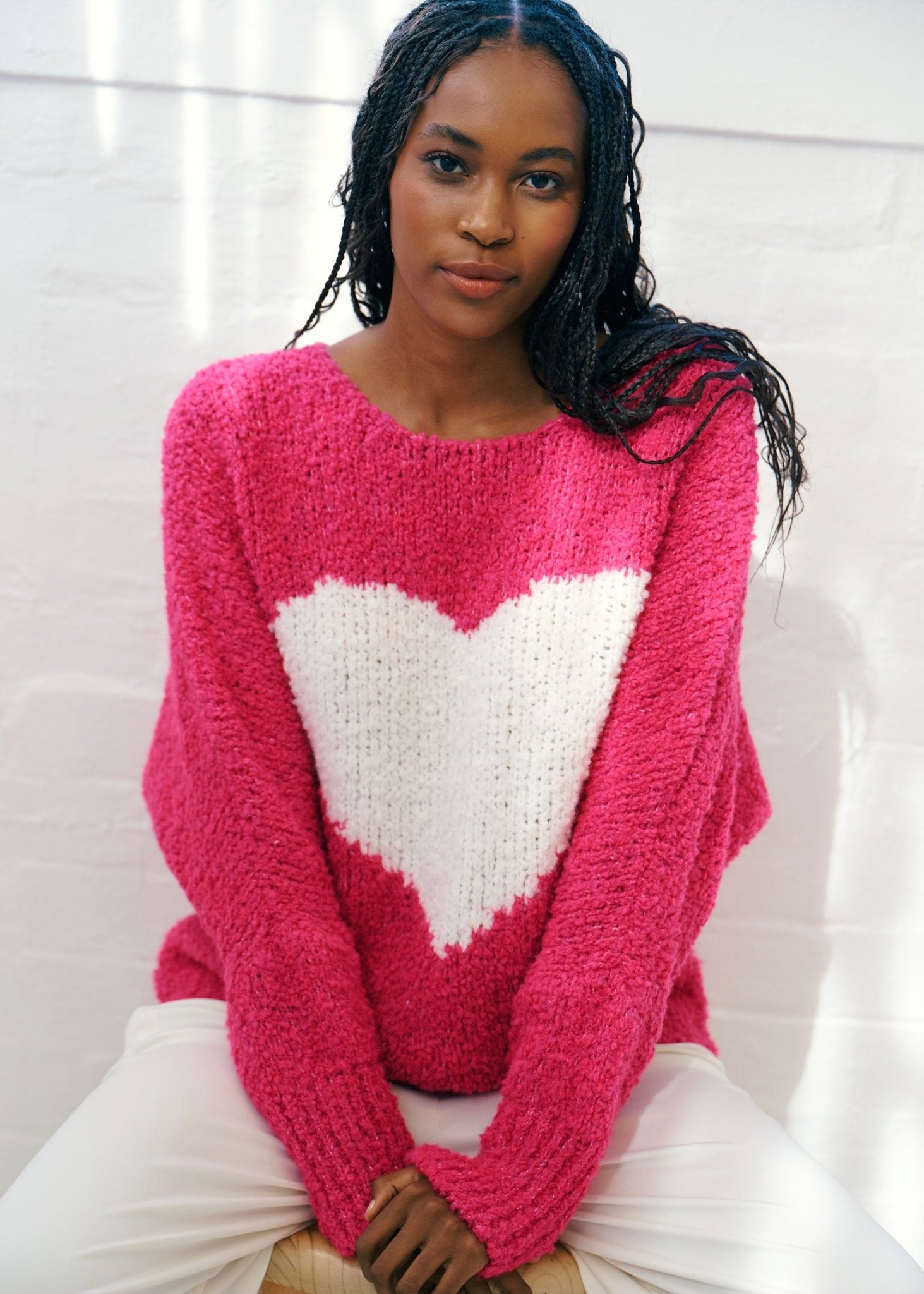 View our Soho Chunky Oversized Heart Knit In Fuchsia - by Tribute Store